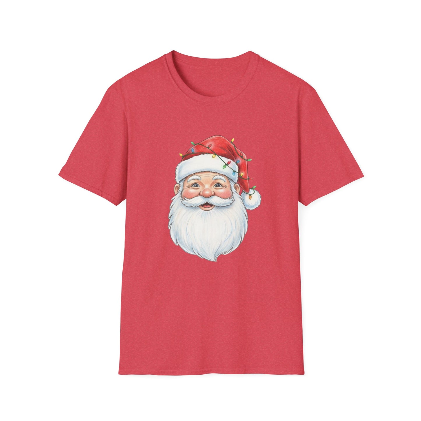Santa Face Christmas Shirt, Vintage Santa T-Shirt, Santa With Christmas Lights Tee, Cute Christmas Graphic Tee, Holiday Santa Claus Shirt