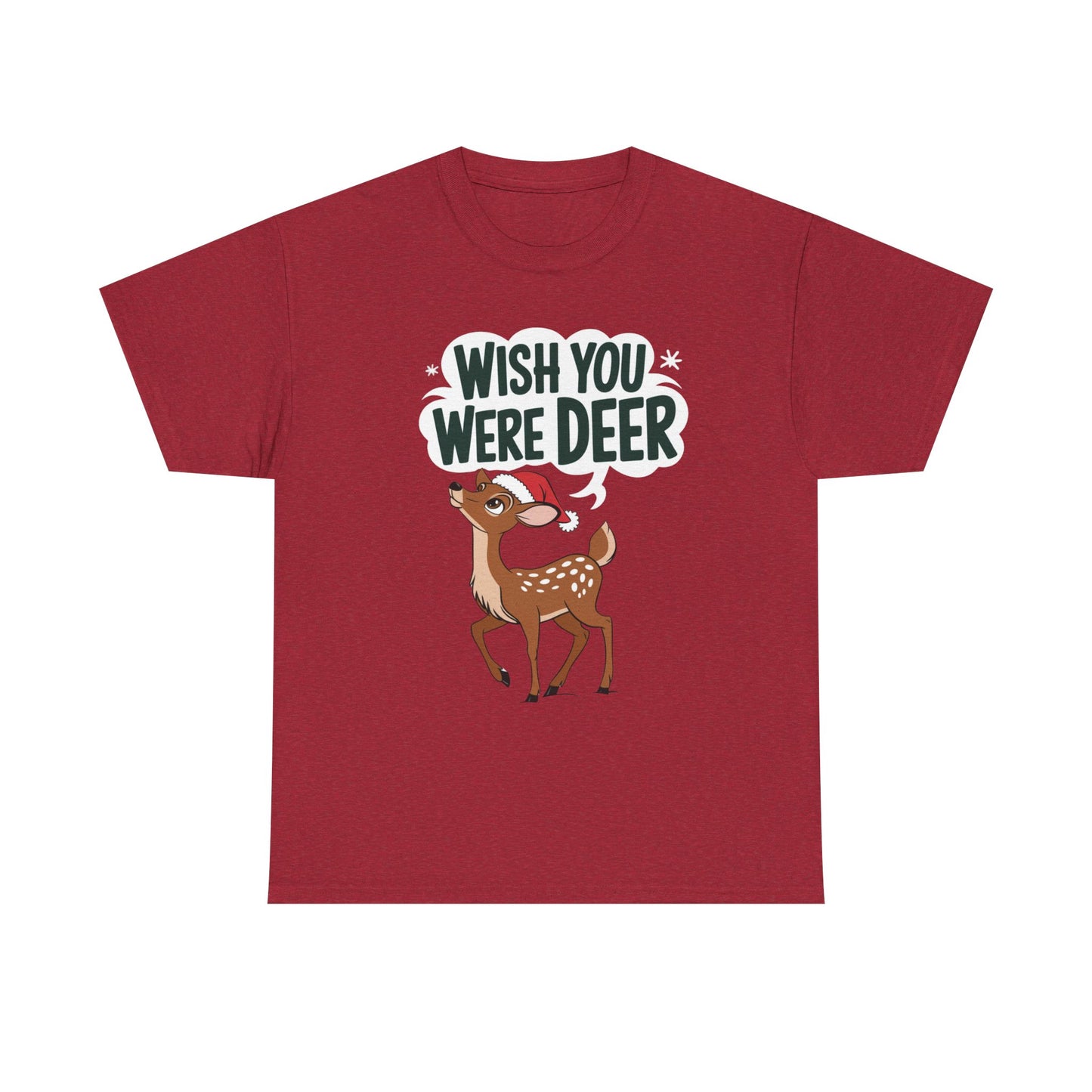 Wish You Were Deer Funny Christmas T-Shirt, Cute Reindeer Holiday Tee, Pun Christmas Shirt, Festive Santa Hat Deer Graphic Tee Gift