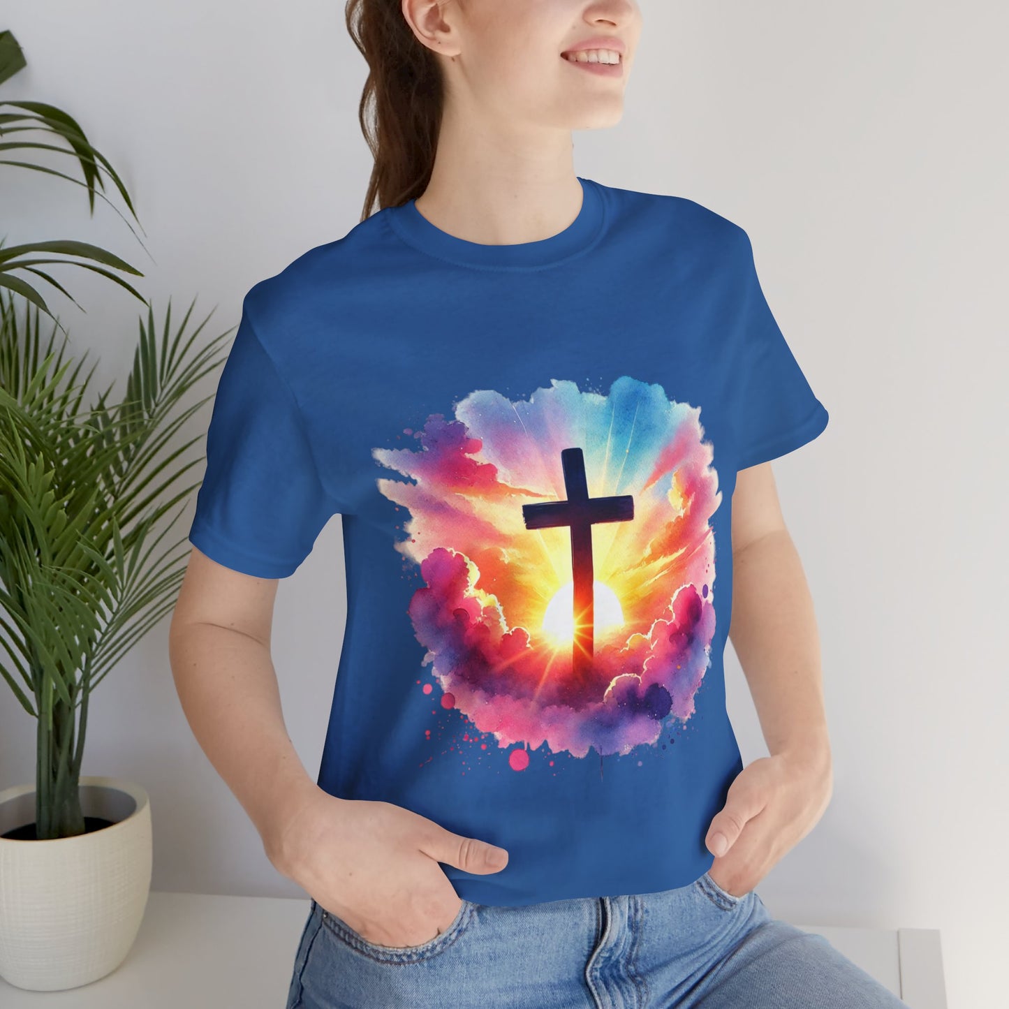 Faith Cross Sunburst Christian Tee | Inspirational Christian T-Shirt | Colorful Sunrise Cross Shirt | Faith Gifts for Women Men