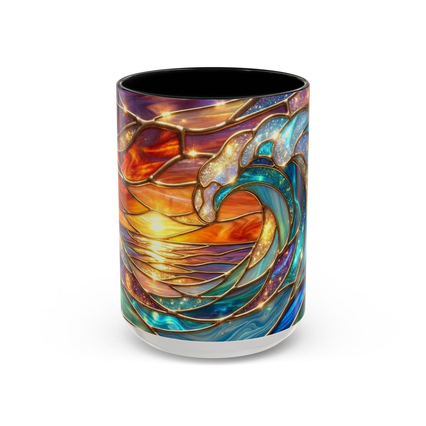 Stained Glass Wave Mug, Cosmic Ocean Coffee Cup, Celestial Sunrise Tea Mug, Surfer Beach Decor Gift, Starry Sea Art, Ocean Lover Cup