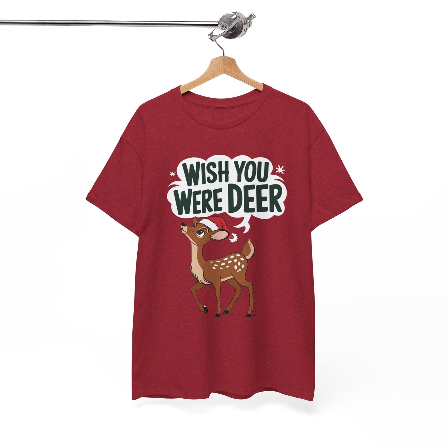 Wish You Were Deer Funny Christmas T-Shirt, Cute Reindeer Holiday Tee, Pun Christmas Shirt, Festive Santa Hat Deer Graphic Tee Gift