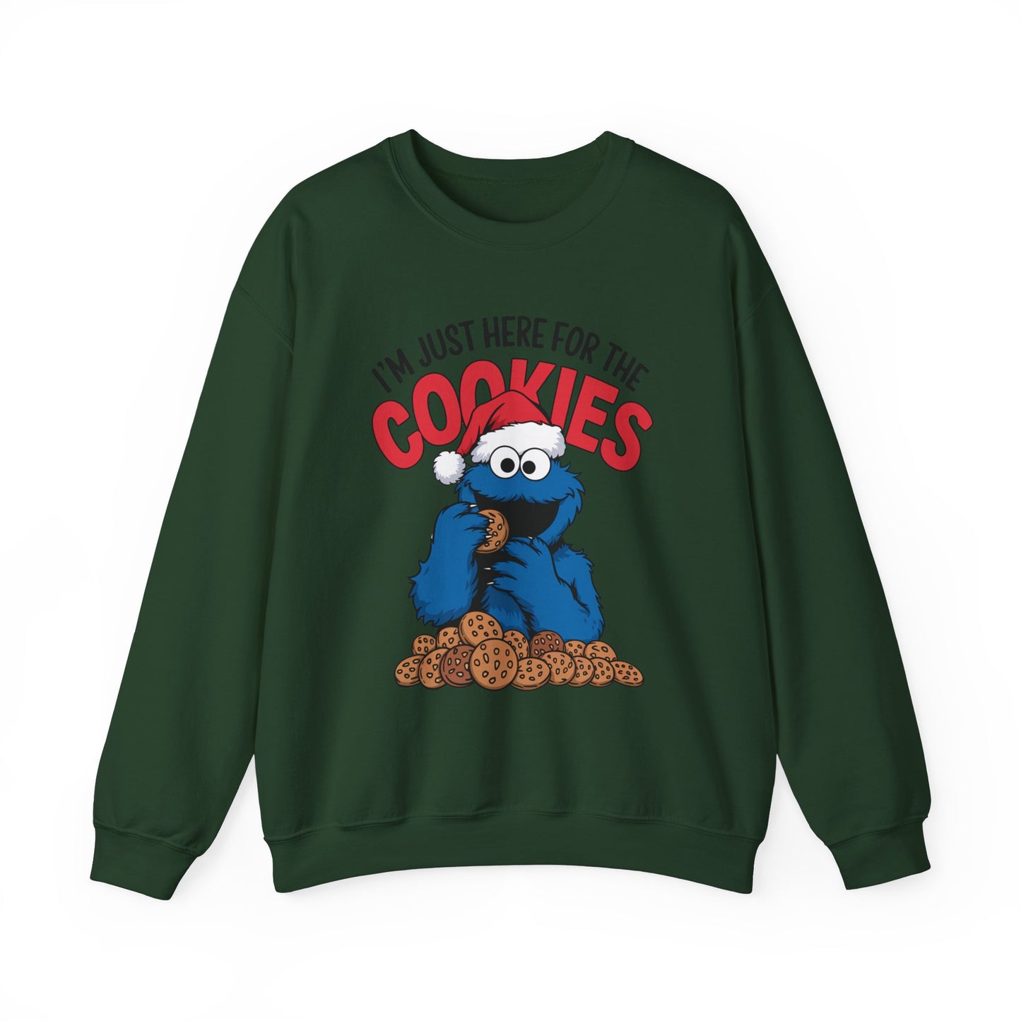 I’m Just Here for the Cookies Christmas Sweatshirt, Funny Holiday Sweater, Santa Cookie Lover Crewneck, Cozy Unisex Christmas Gift