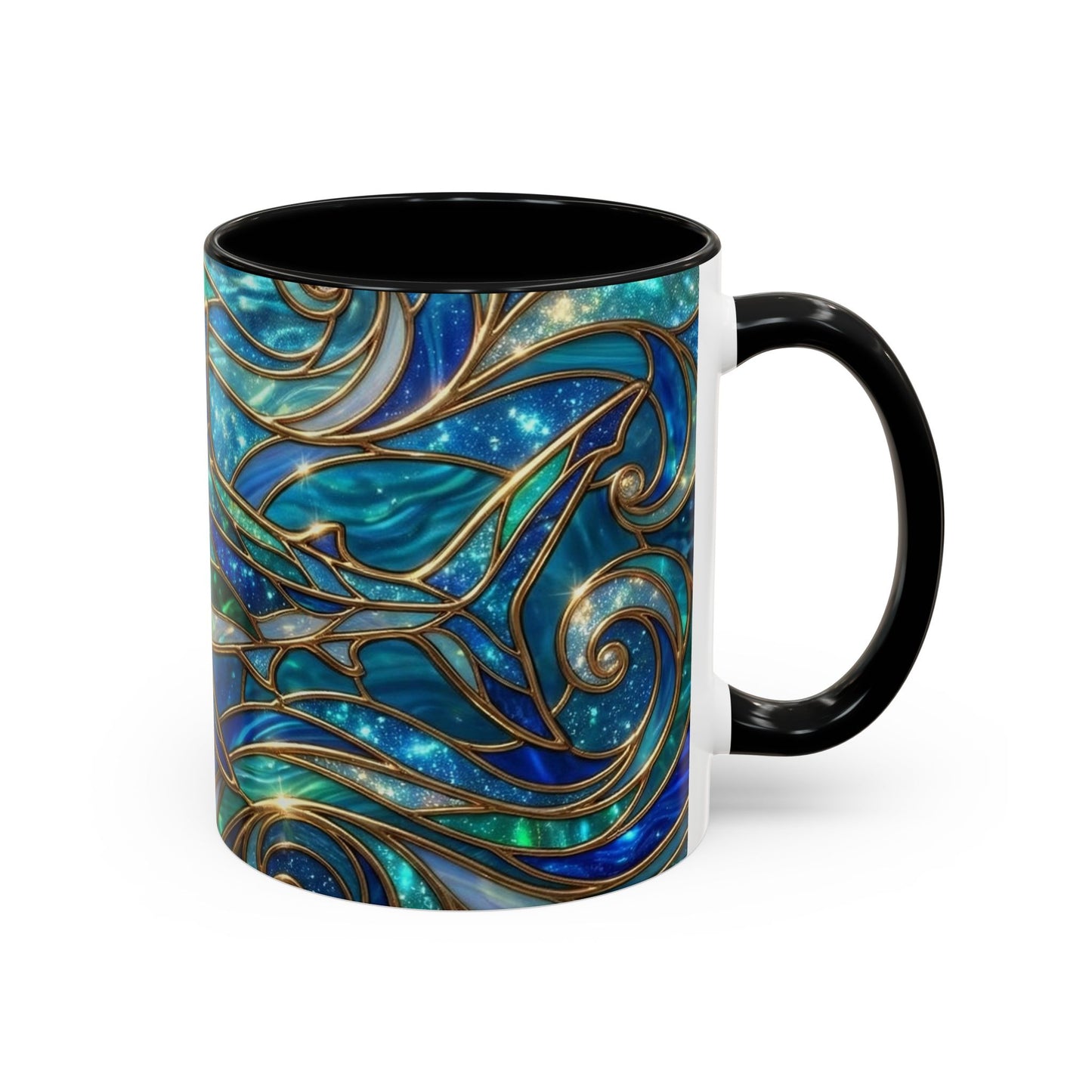 Stained Glass Shark Mug, Ocean Art Coffee Cup, Blue Shark Gift, Sea Life Ceramic Mug, Artistic Shark Design, Marine Lover Gift, Unique Ocean Mug