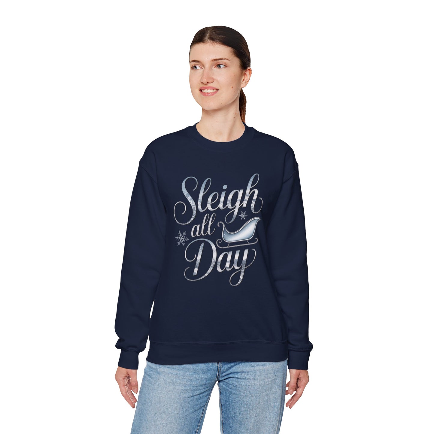 Sleigh All Day Christmas Sweatshirt, Funny Holiday Sweater, Cozy Unisex Crewneck, Cute Festive Winter Gift For Friends And Family