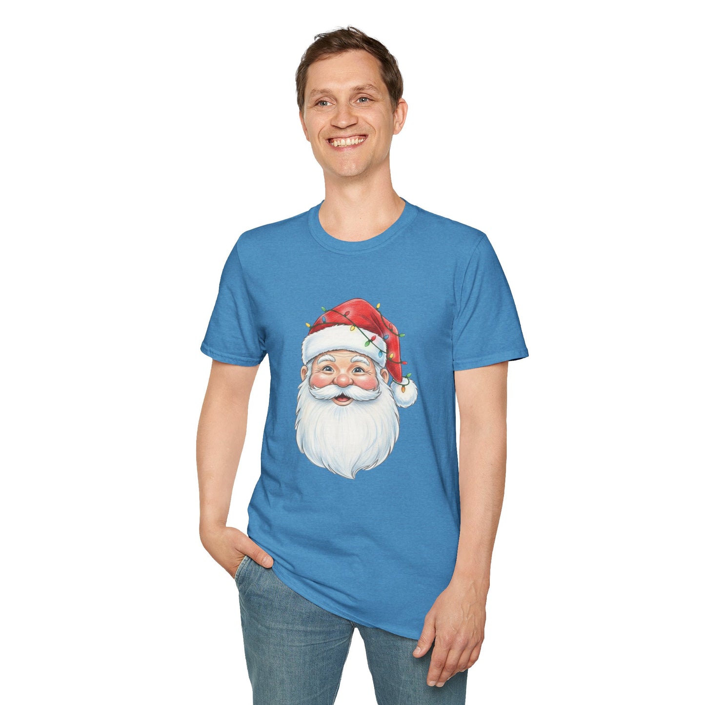 Santa Face Christmas Shirt, Vintage Santa T-Shirt, Santa With Christmas Lights Tee, Cute Christmas Graphic Tee, Holiday Santa Claus Shirt