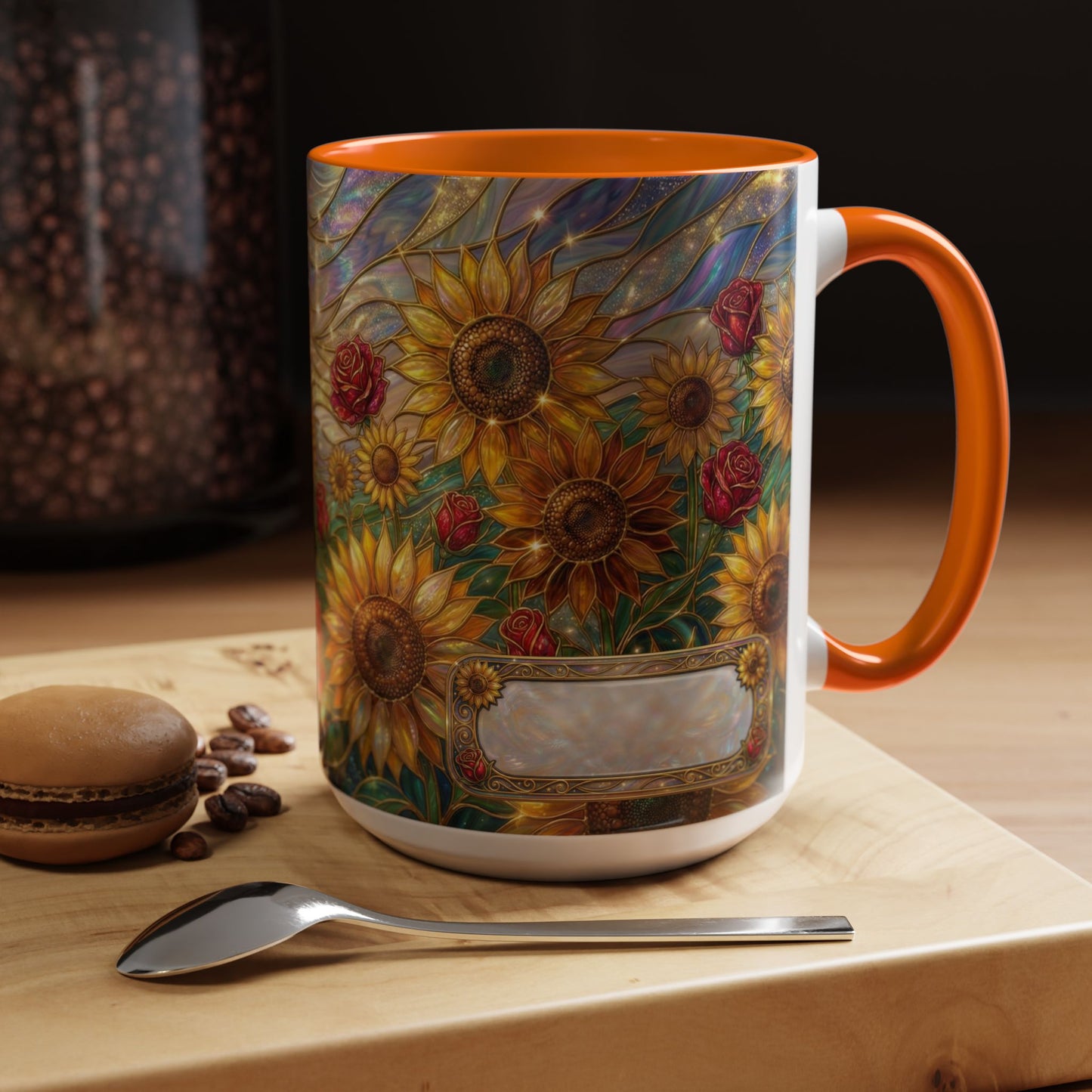 Personalized Stained Glass Sunflower Mug, Custom Red Rose Floral Coffee Cup, Celestial Night Sky Botanical Teacup, Gift For Flower Lover