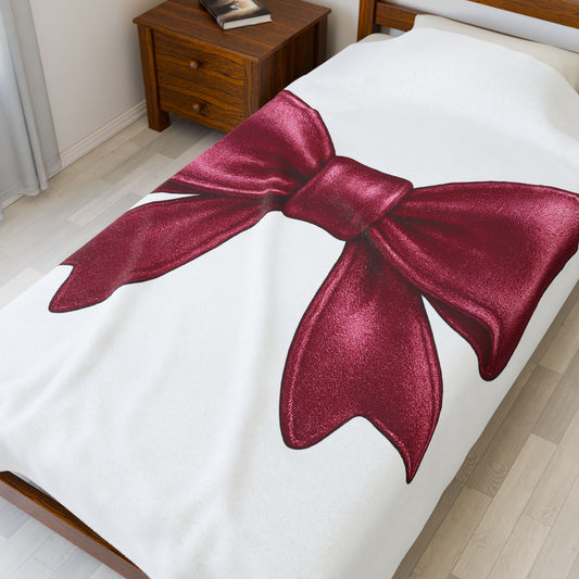 Coquette Bow Blanket – Burgundy Ribbon Throw Blanket, Girly Aesthetic Gift, Soft Cozy Bed or Couch Decor
