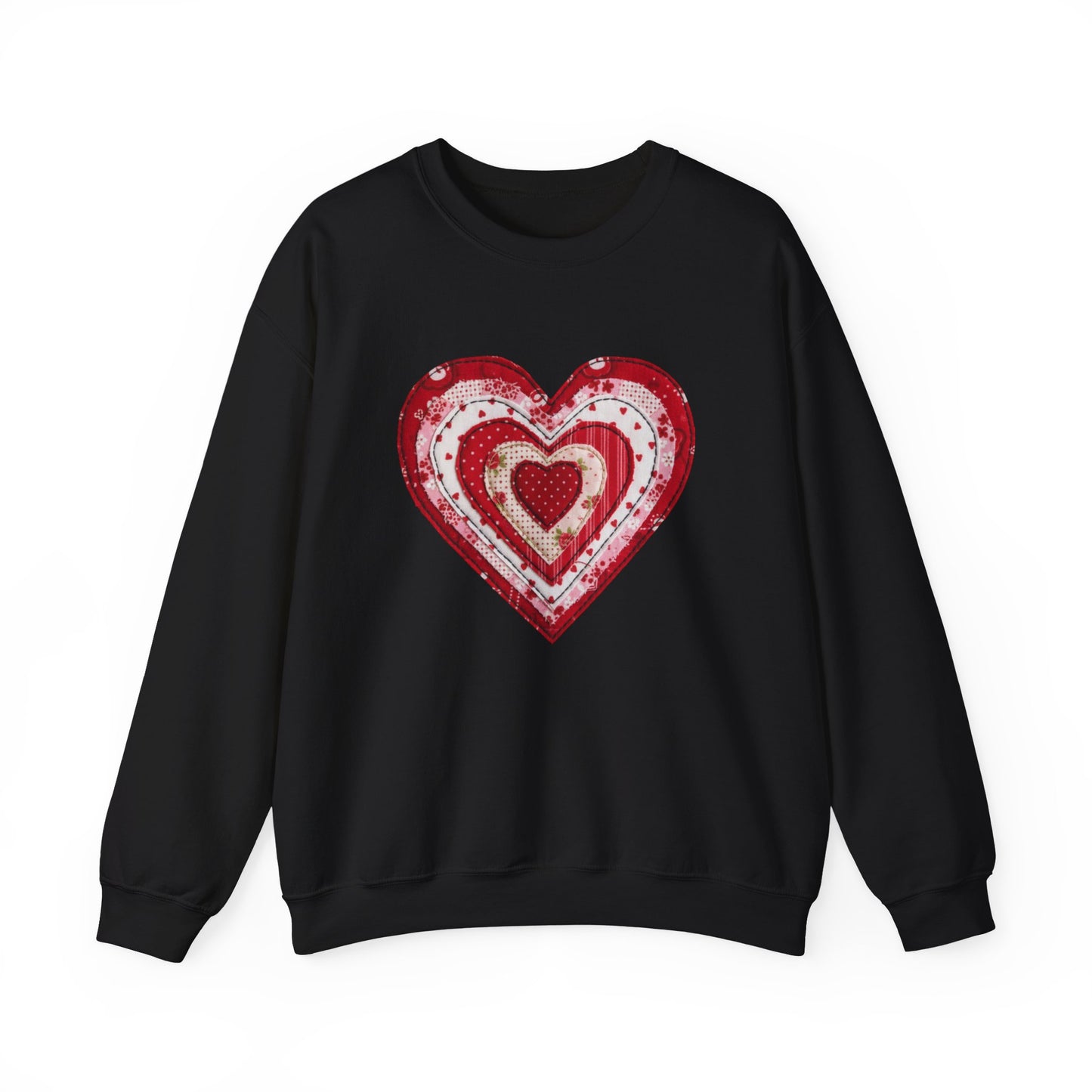 Faux Patchwork Heart Sweatshirt, Valentine Heart Shirt, Cute Valentine Gift, Retro Patchwork Crewneck, Cozy Love Sweater, Boho Heart Top