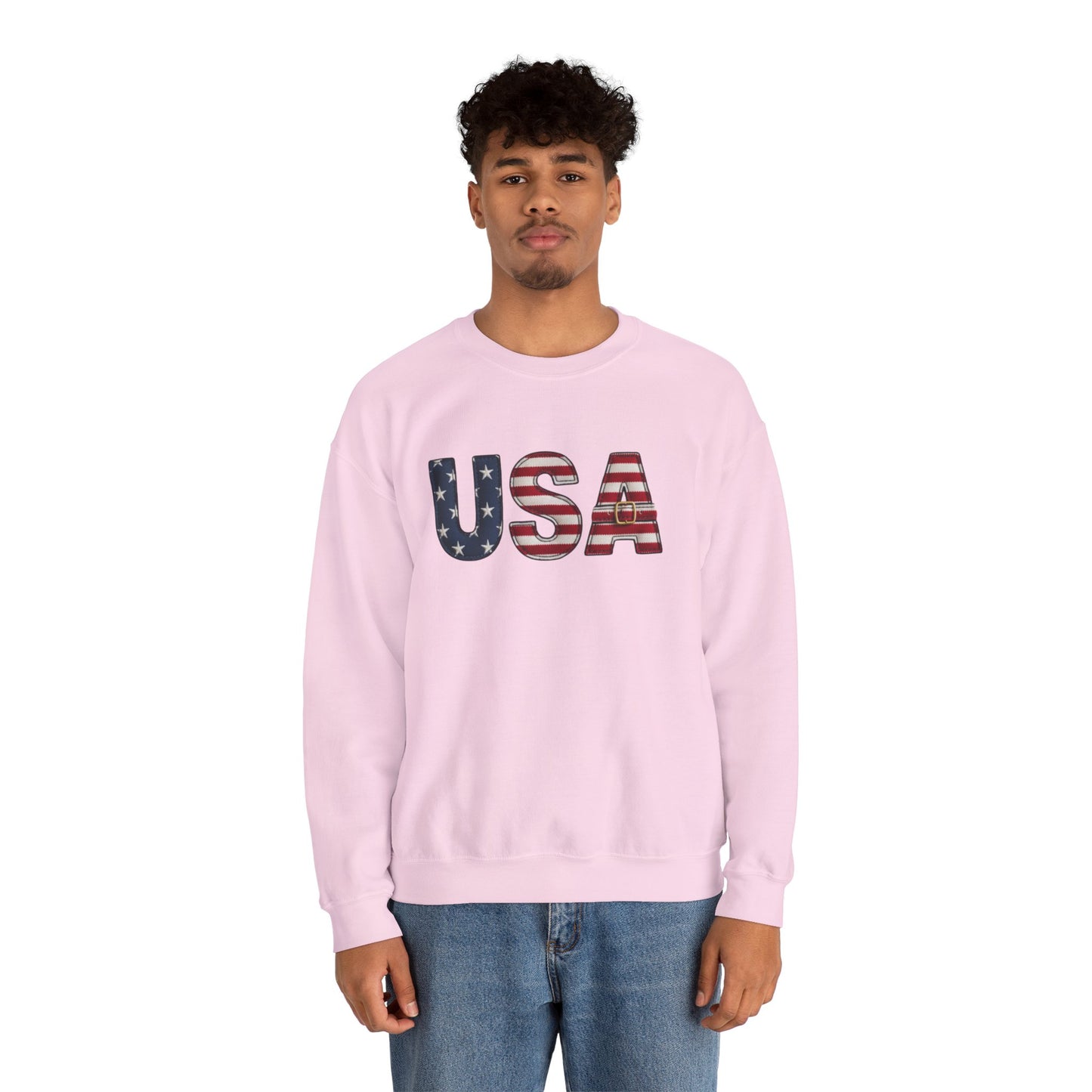 Faux Patchwork USA Sweatshirt, Patriotic Quilt Style Top, Rustic Americana Crewneck, 4th of July Shirt, Country USA Sweater, Vintage Flag Top