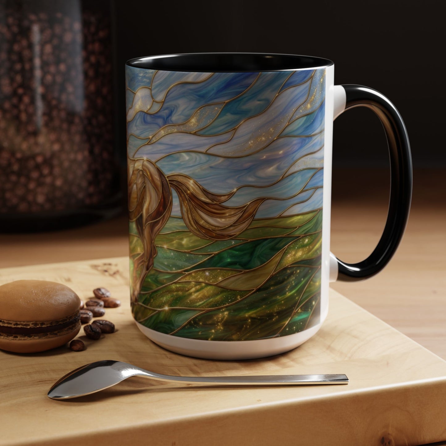 Stained Glass Horse Mug, Horse Coffee Mug, Running Horse Cup, Equestrian Gift Mug, Nature Art Mug, Horse Lover Gift