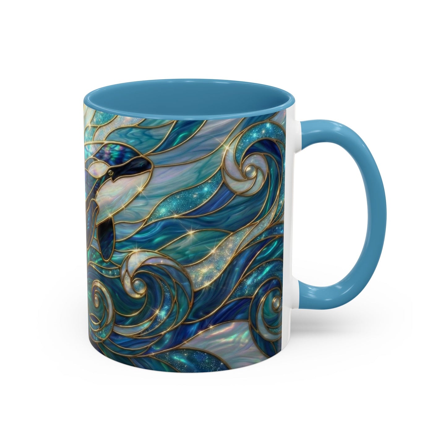 Orca Whale Coffee Mug, Ocean Art Mug, Stained Glass Whale Design, Marine Life Gift, Ceramic Coffee Cup, 11oz 15oz Waves Mug, Coastal Decor