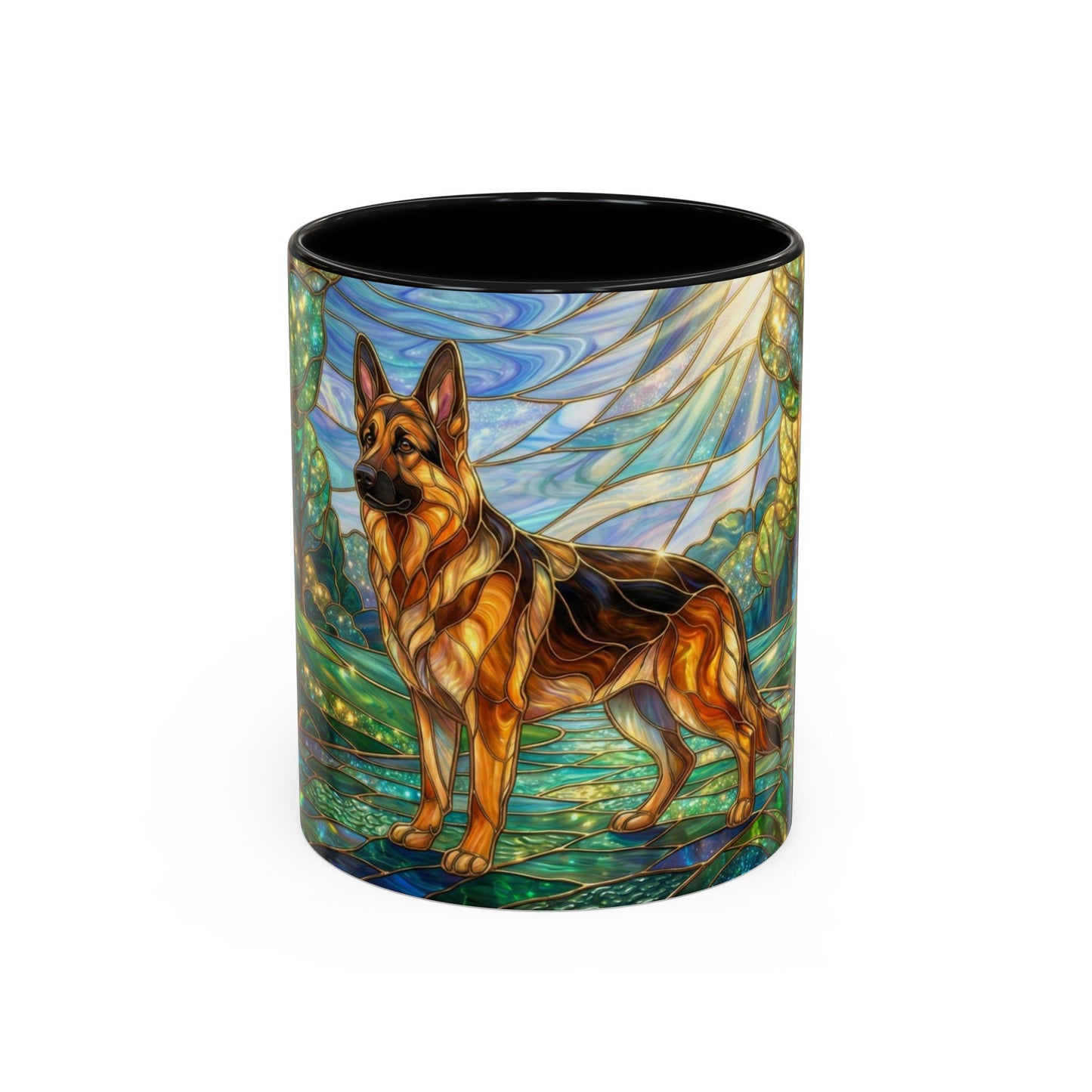 Stained Glass German Shepherd Mug, Dog Lover Coffee Mug, German Shepherd Art Cup, Pet Memorial Gift, Colorful Dog Mug, Nature Art Mug