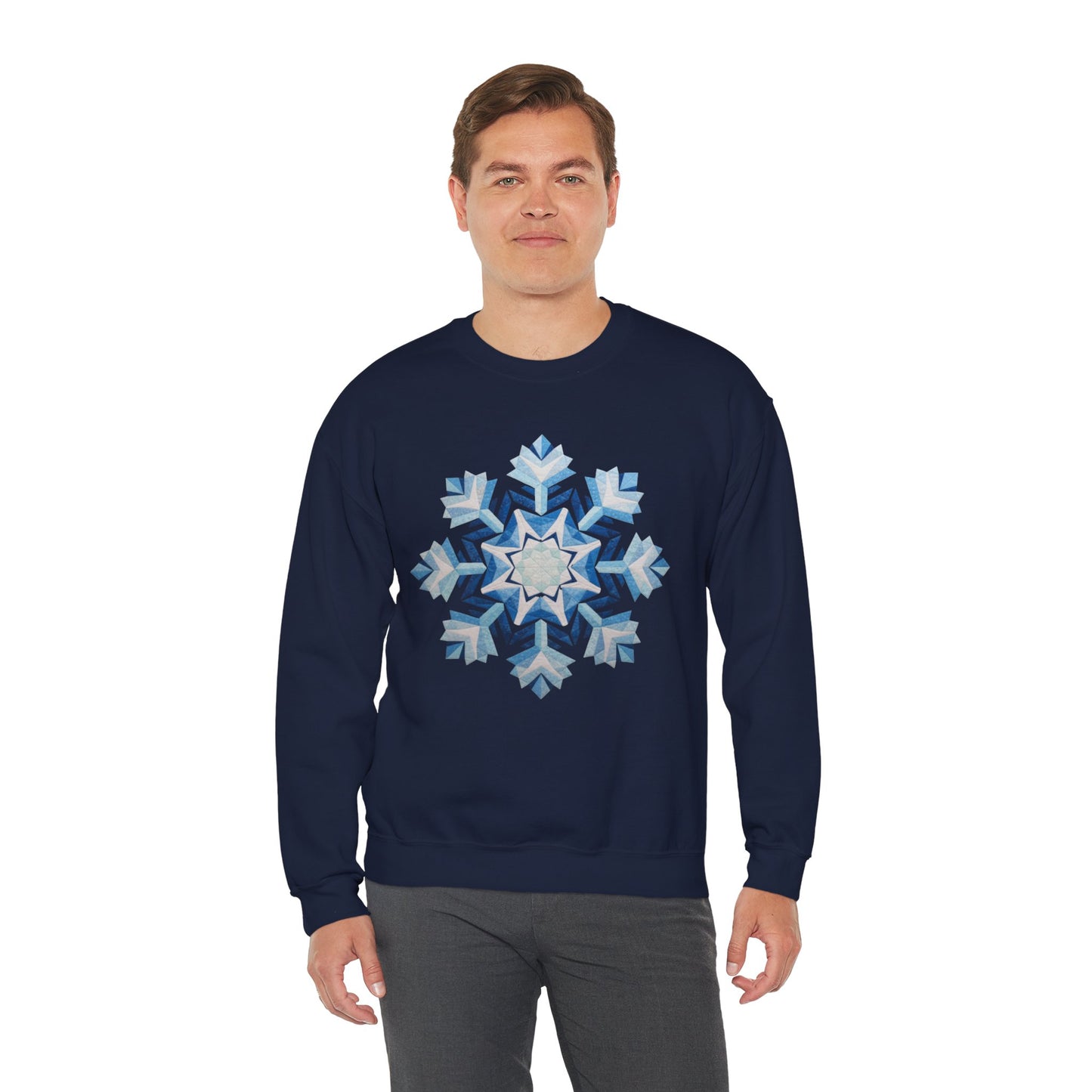 Faux Patchwork Snowflake Sweatshirt, Winter Snowflake Crewneck Unisex, Cozy Holiday Patchwork Sweatshirt, Nordic Snowflake Winter Pullover