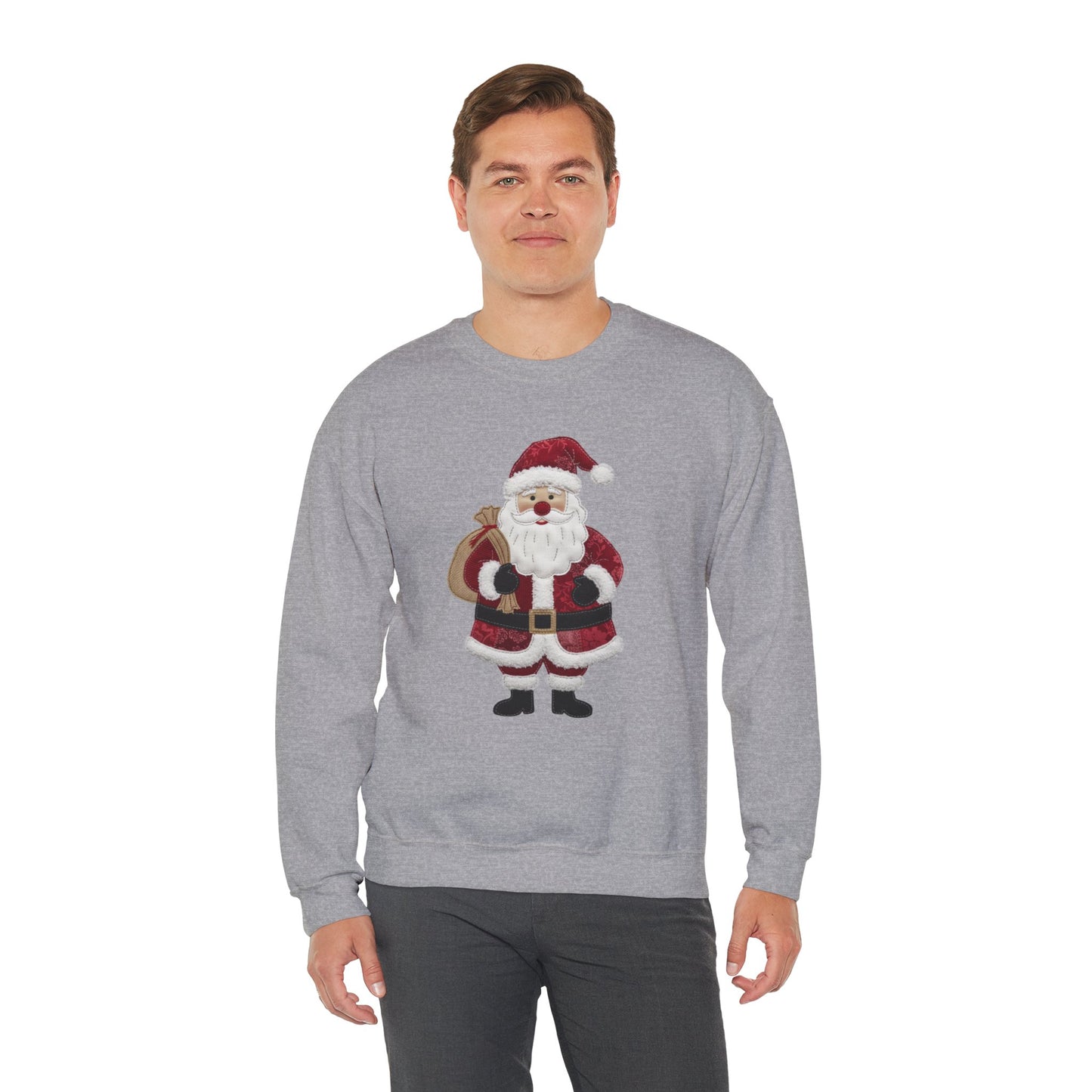 Faux patchwork Santa sweatshirt, Christmas Santa crewneck, cozy holiday sweater, vintage Santa pullover, festive winter sweatshirt, Xmas gift