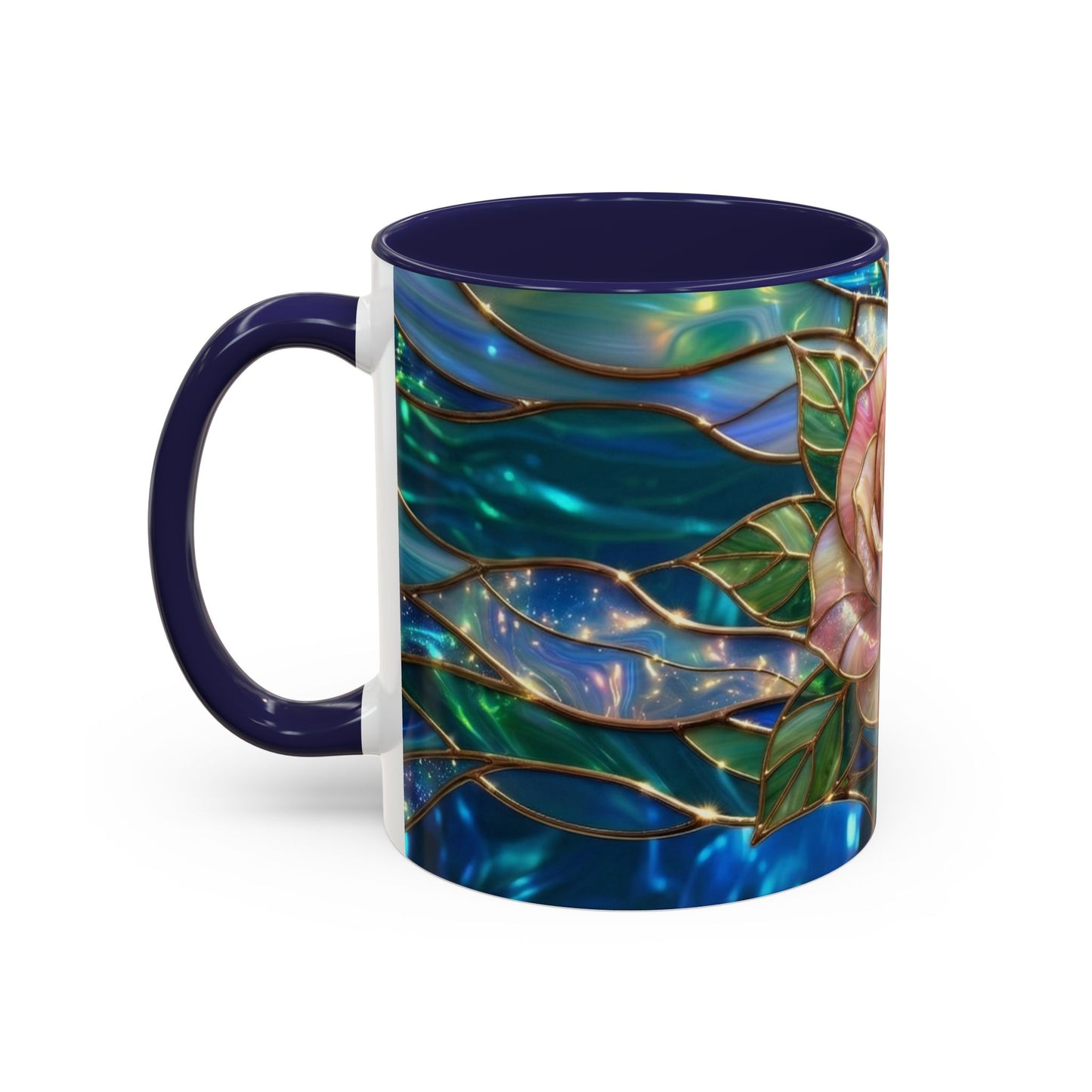 Stained Glass Rose Mug, Pink Flower Coffee Cup, Fantasy Floral Tea Cup, Magical Garden Gift, Galaxy Rose Art, Botanical Lover Present