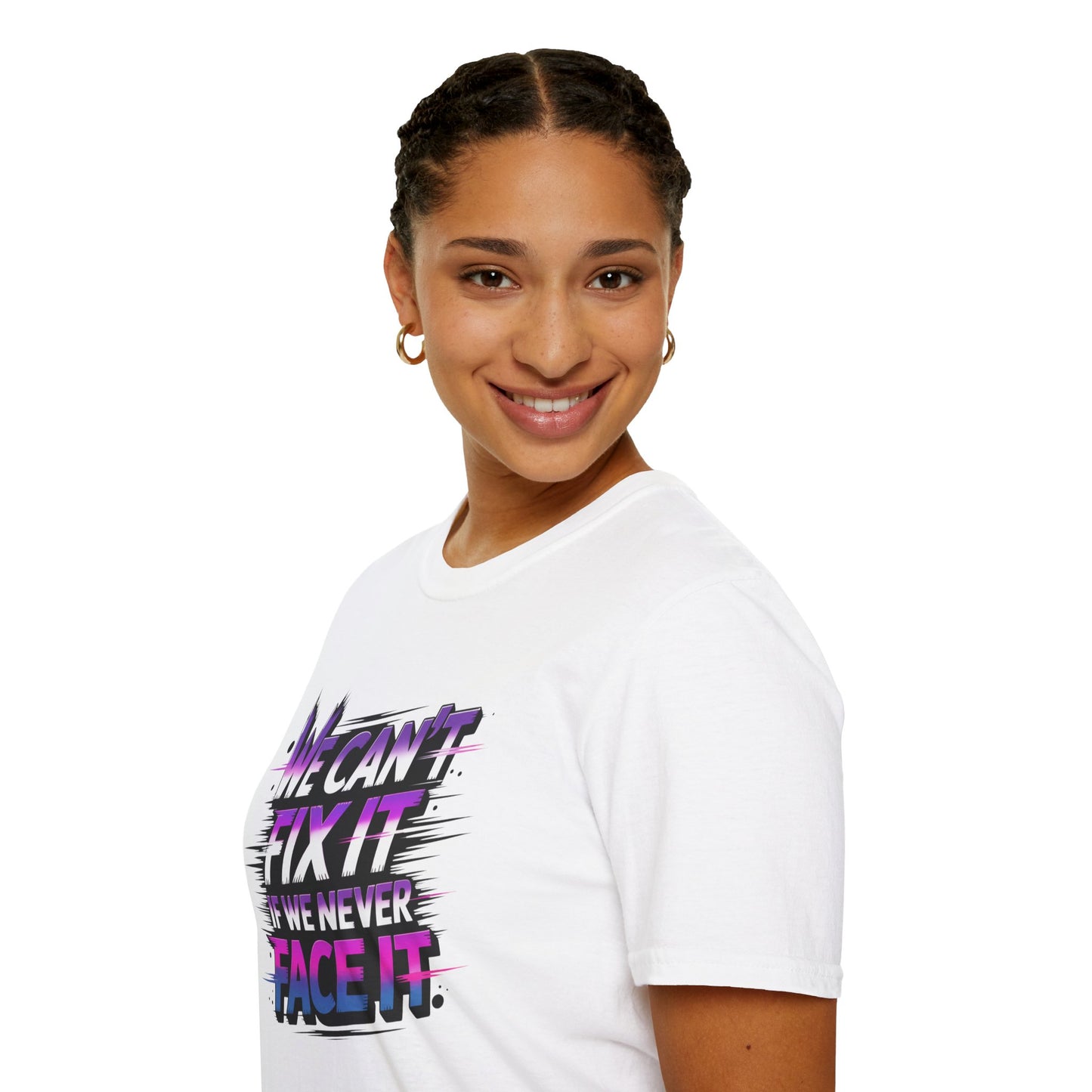 We Can't Fix It If We Never Face It T-Shirt, KPop Anime Inspired Graphic Tee, Motivational Quote Shirt, Empowering Aesthetic Top For Fans And Dreamers
