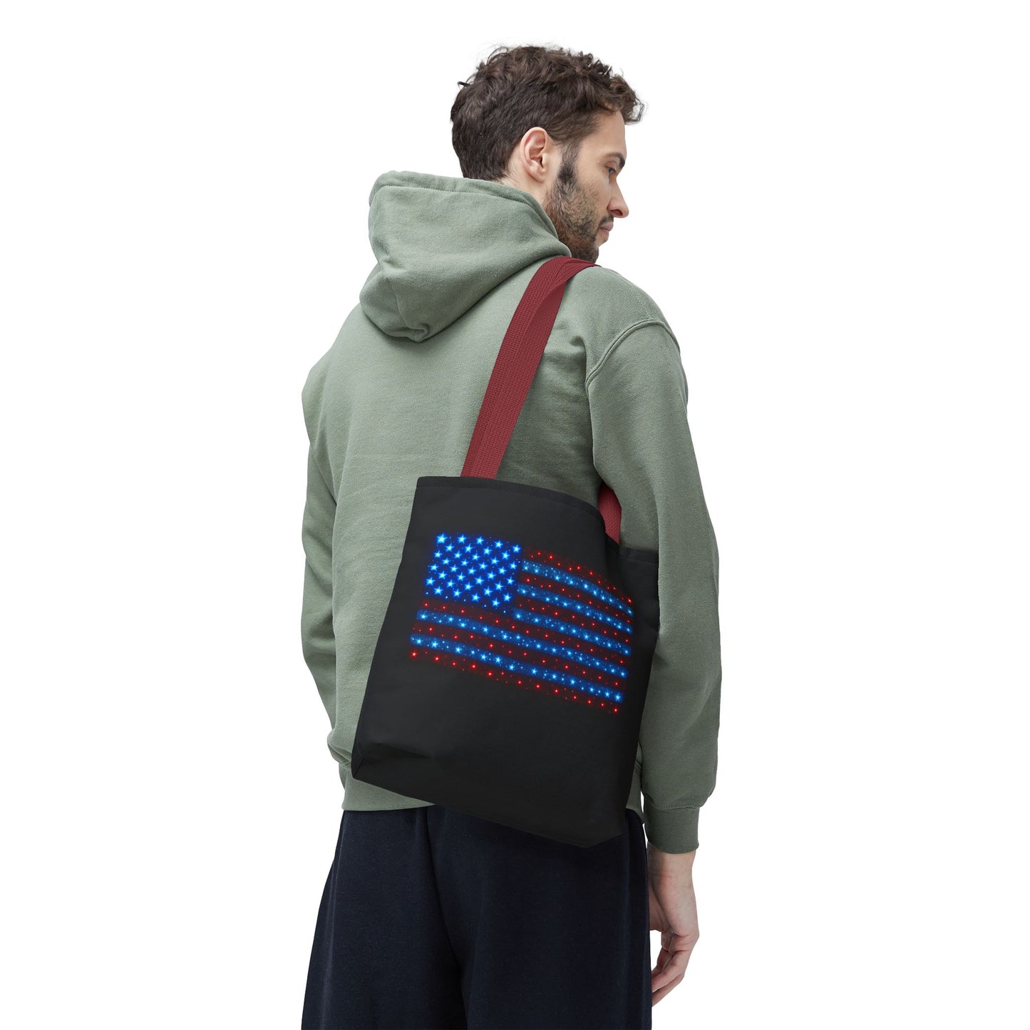 Patriotic LED American Flag Tote Bag | Red White and Blue Stars Bag | 4th of July Gift | USA Pride Reusable Tote | Independence Day Accessory