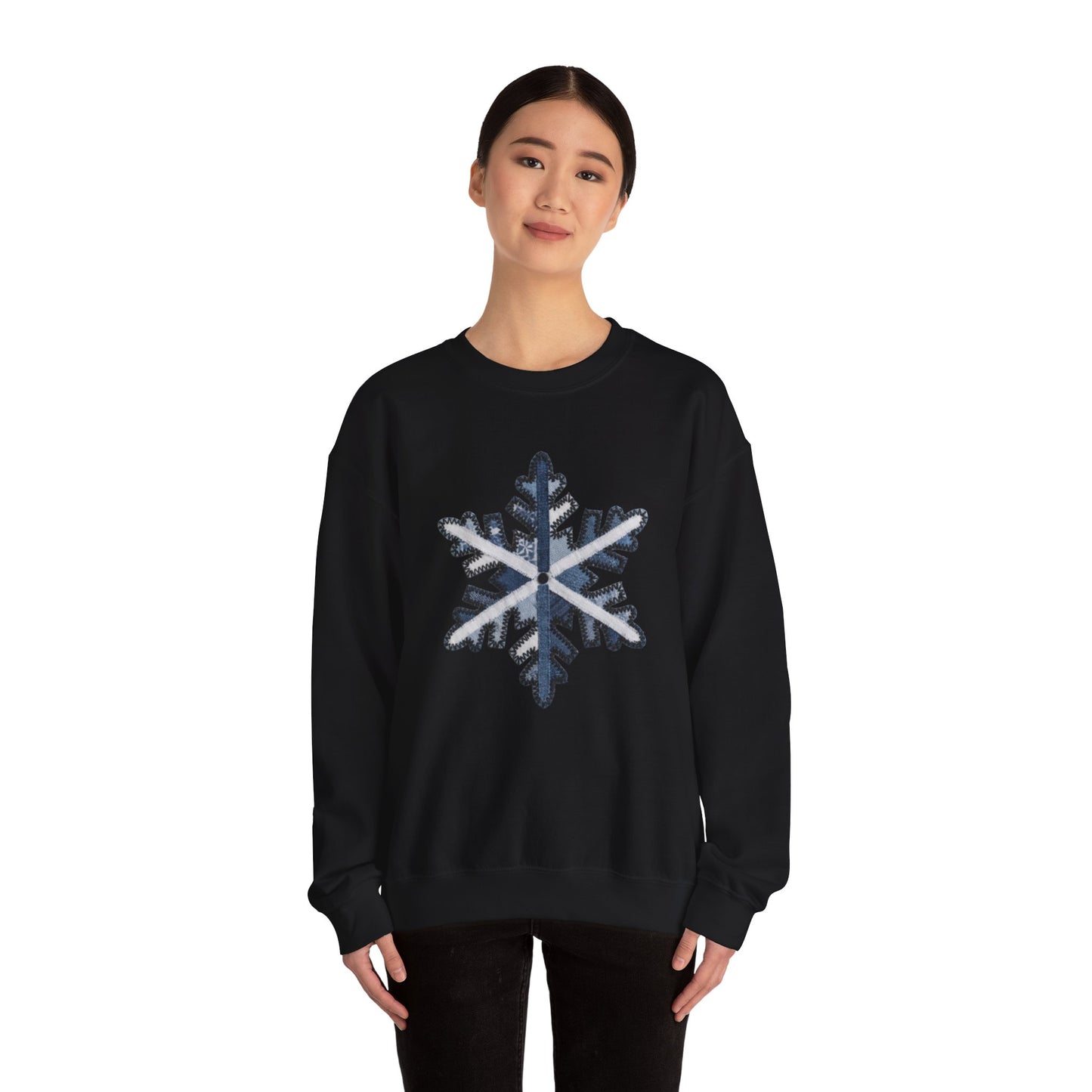 Faux Patchwork Snowflake Sweatshirt, Winter Snowflake Crewneck, Cozy Christmas Sweatshirt, Holiday Patchwork Sweater, Winter Gift
