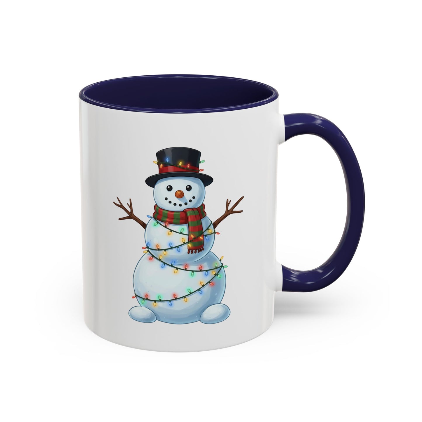 Snowman Christmas Mug, Snowman Wrapped in Lights Mug, Holiday Coffee Cup, Cute Winter Snowman Cup, Christmas Gift Mug, Xmas Cocoa Mug