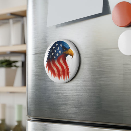 Patriotic Bald Eagle Button Magnet - American Flag and USA Freedom Decor for Fridge, Office, Veterans, 4th July, Independence Day Gift