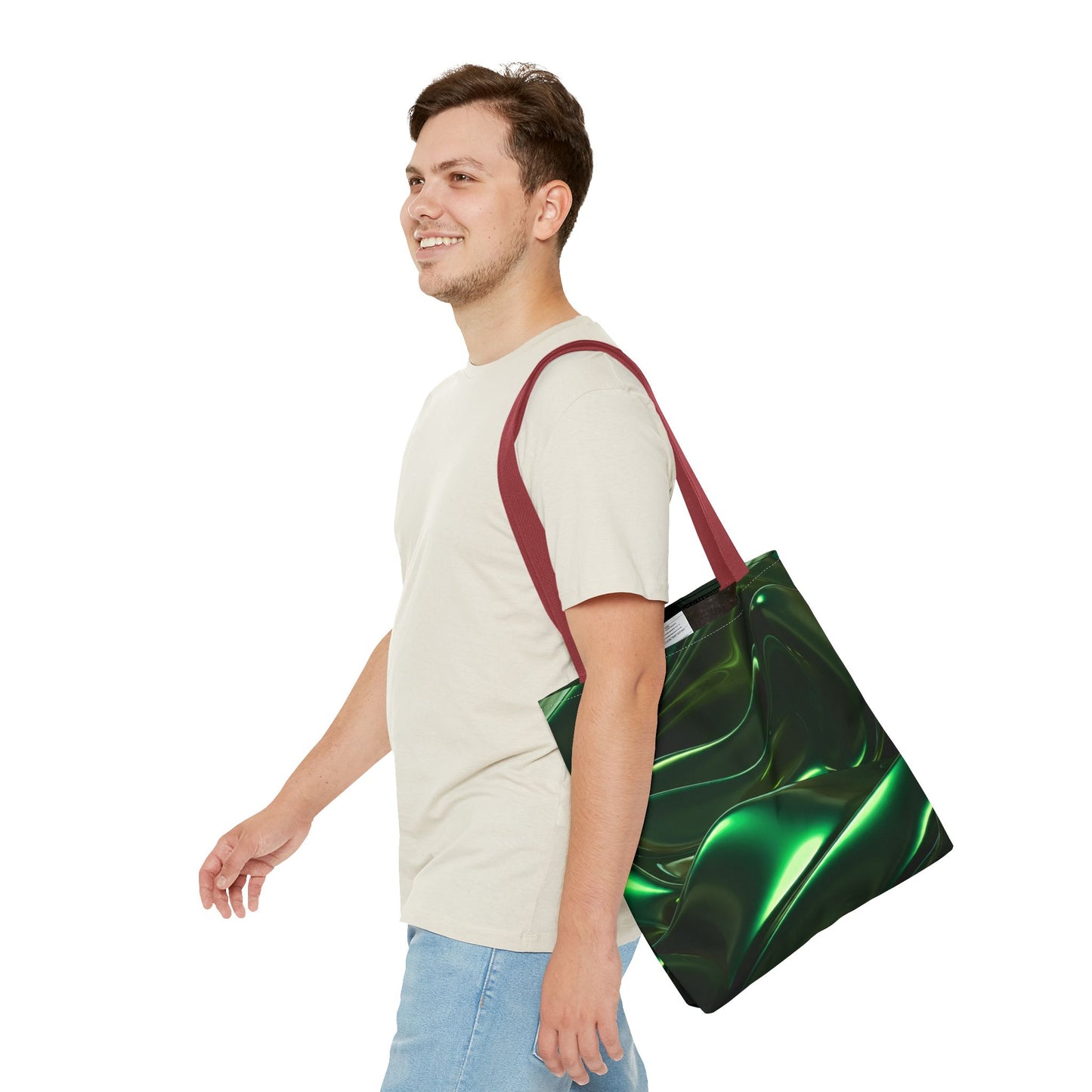 Futuristic Green Tote Bag - Abstract Metallic Wave Art Tote - Glossy Cyber Aesthetic Bag, Techwear Vibes, Edgy Gamer Gift, Trendy Street Style