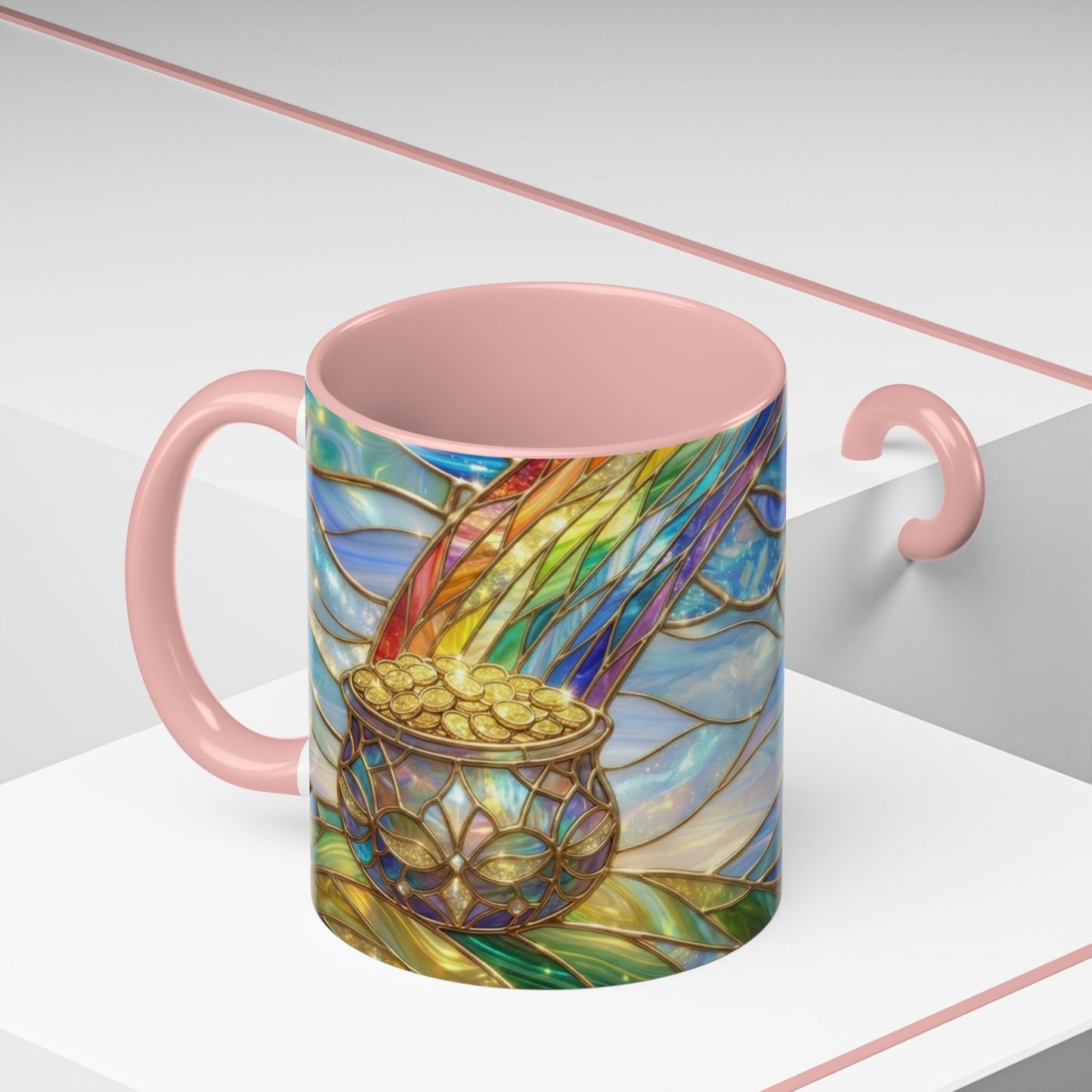 Stained Glass Rainbow Mug, Pot Of Gold Coffee Cup, St Patricks Day Gift, Magical Fantasy Tea Cup, Lucky Irish Leprechaun, Colorful Art