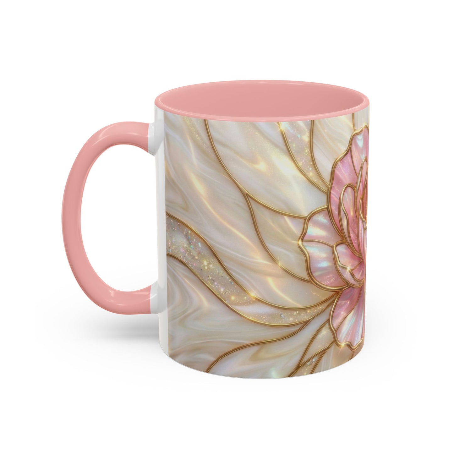 Pink Peony Stained Glass Mug, Gold Floral Coffee Cup, Elegant Flower Gift For Her, Fairycore Tea Cup, Mothers Day Present, Pearl Art Decor
