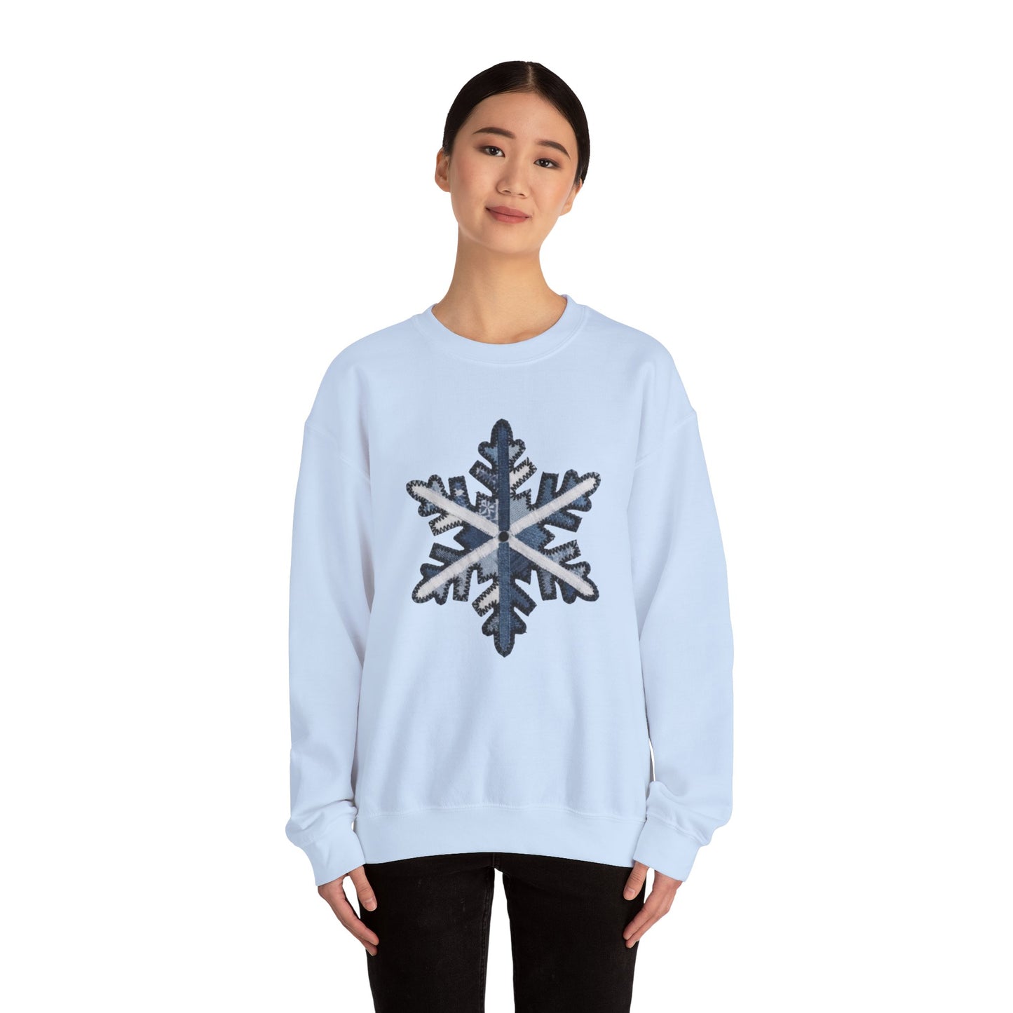 Faux Patchwork Snowflake Sweatshirt, Winter Snowflake Crewneck, Cozy Christmas Sweatshirt, Holiday Patchwork Sweater, Winter Gift