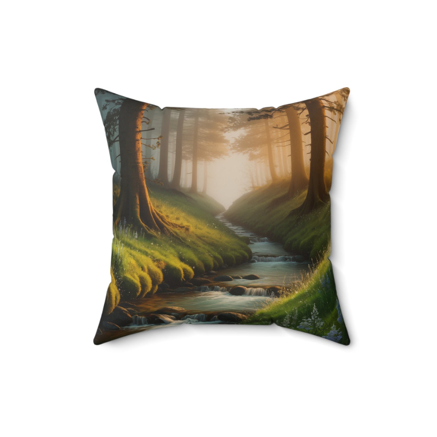 Serene Forest Stream Design Nature Decor Forest Stream Throw Pillow