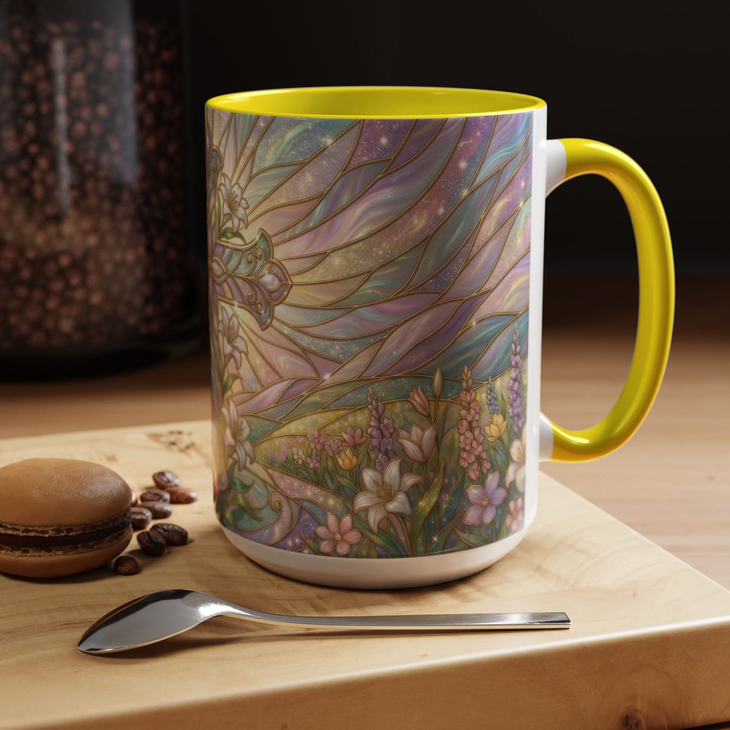 Stained Glass Cross Mug, Easter Lily Coffee Cup, Christian Religious Gift, Pastel Floral Faith Mug, Spring Believer Cup, Baptism Present