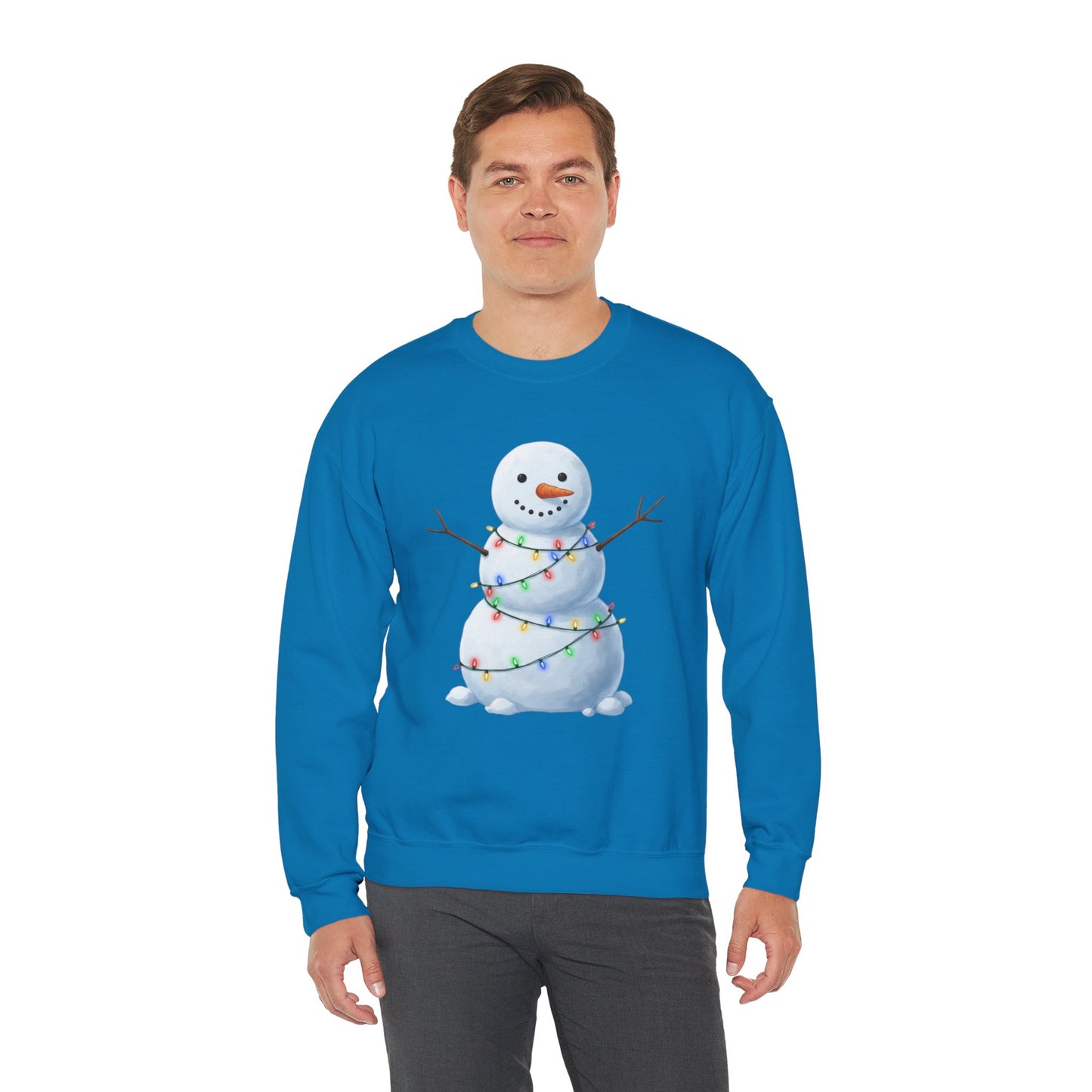Cute Snowman Christmas Sweatshirt, Holiday Snowman Lights Sweater, Winter Snowman Crewneck, Cozy Christmas Gift, Festive Holiday Shirt