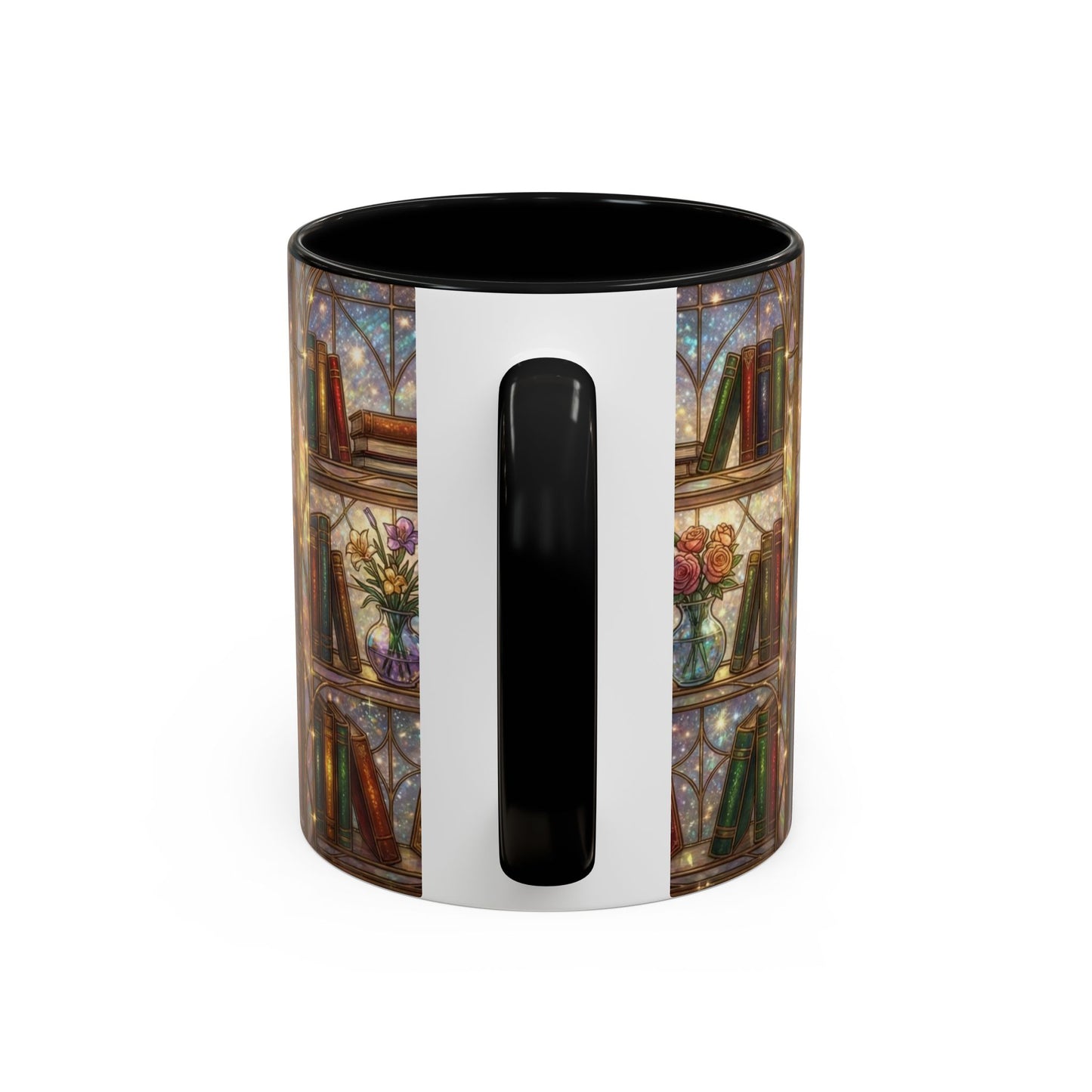 Stained Glass Books Mug, Book Lover Coffee Mug, Cozy Library Mug, Bookish Gift For Readers, Dark Academia Mug, Floral Bookshelf Cup
