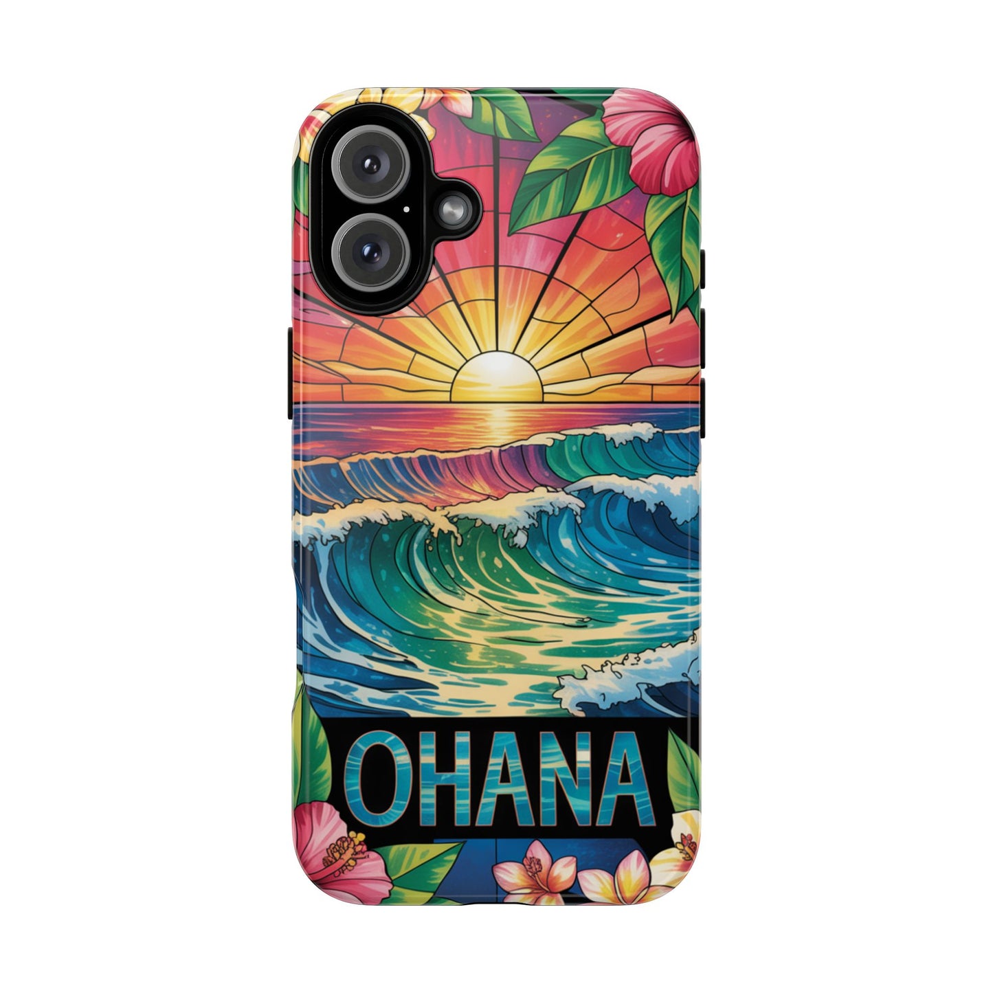 Ohana iPhone Case Tropical Hawaiian Sunset Phone Cover Wave Floral Beach Art Cute Gift for iPhone Lovers