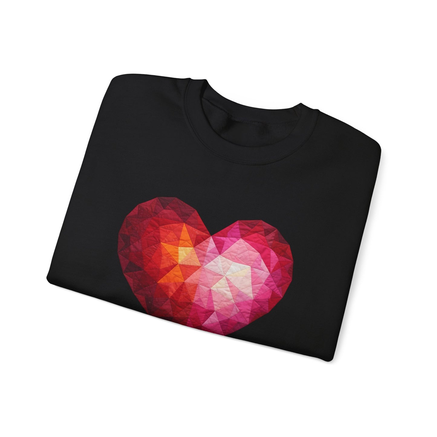 Faux Patchwork Heart Sweatshirt, Geometric Heart Sweater, Cute Valentines Sweatshirt, Cozy Pink Heart Crewneck, Winter Heart Pullover