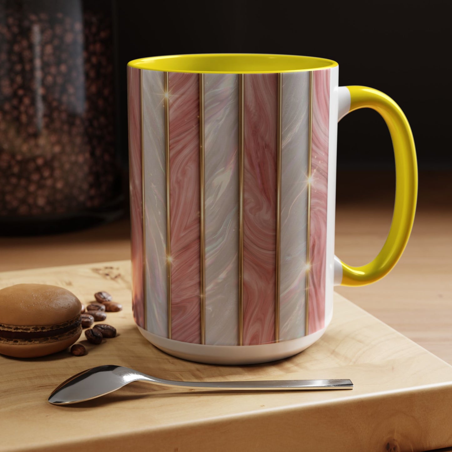 Pink Marble Coffee Mug, Gold Stripe Faux Agate Cup, Glam Desk Accessory, Elegant Tea Mug, Luxury Gift for Her, Chic Office Desk Decor