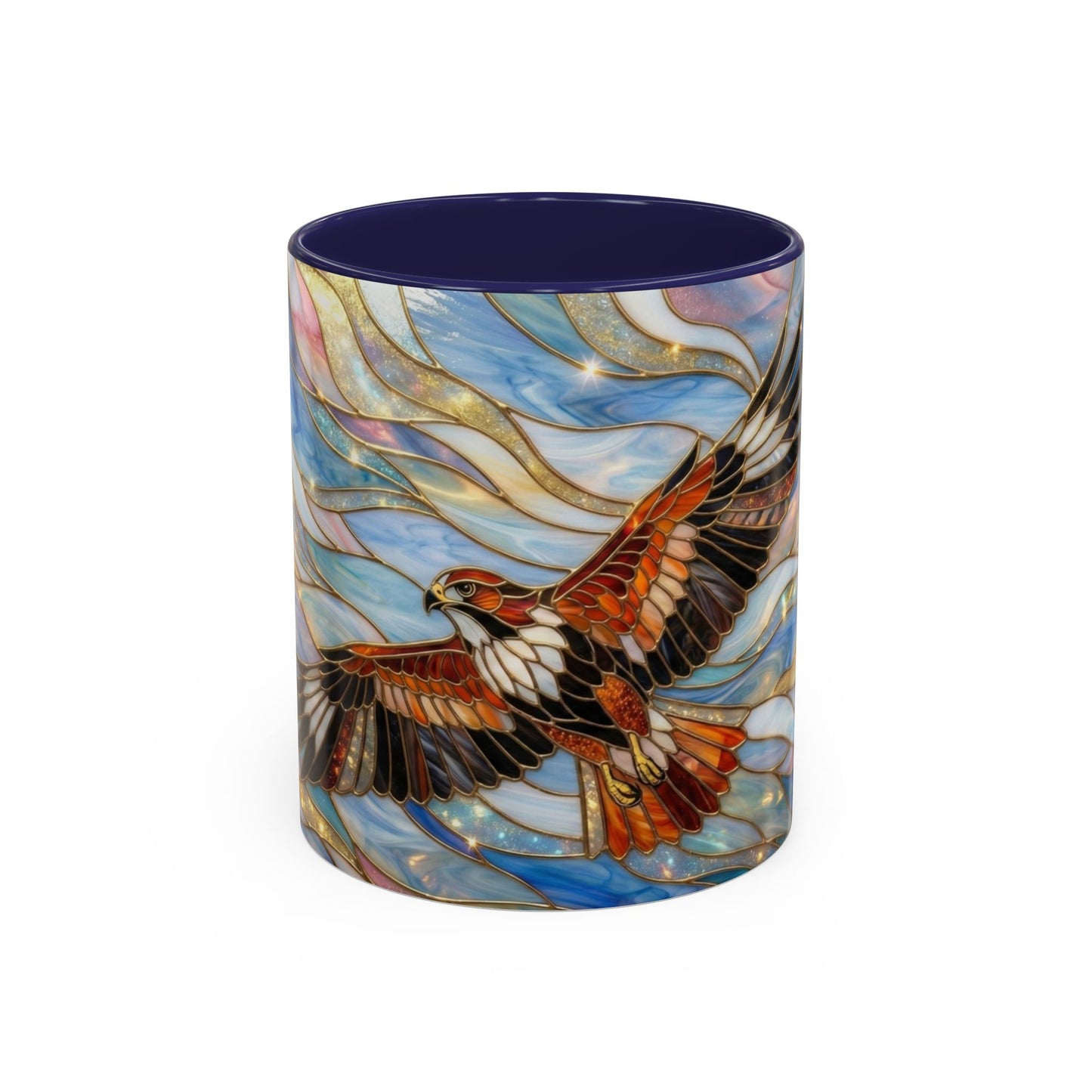 Hawk Coffee Mug, Stained Glass Hawk Mug, Bird of Prey Art Mug, Nature Lover Gift, Unique Ceramic Coffee Cup, 11oz 15oz Wildlife Mug