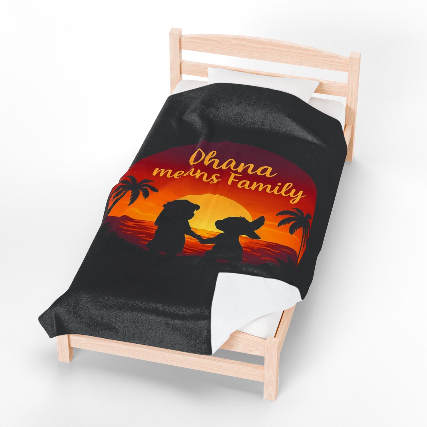 Ohana Means Family Blanket – Hawaiian Sunset Throw, Tropical Bedding, Stitch-Inspired Gift