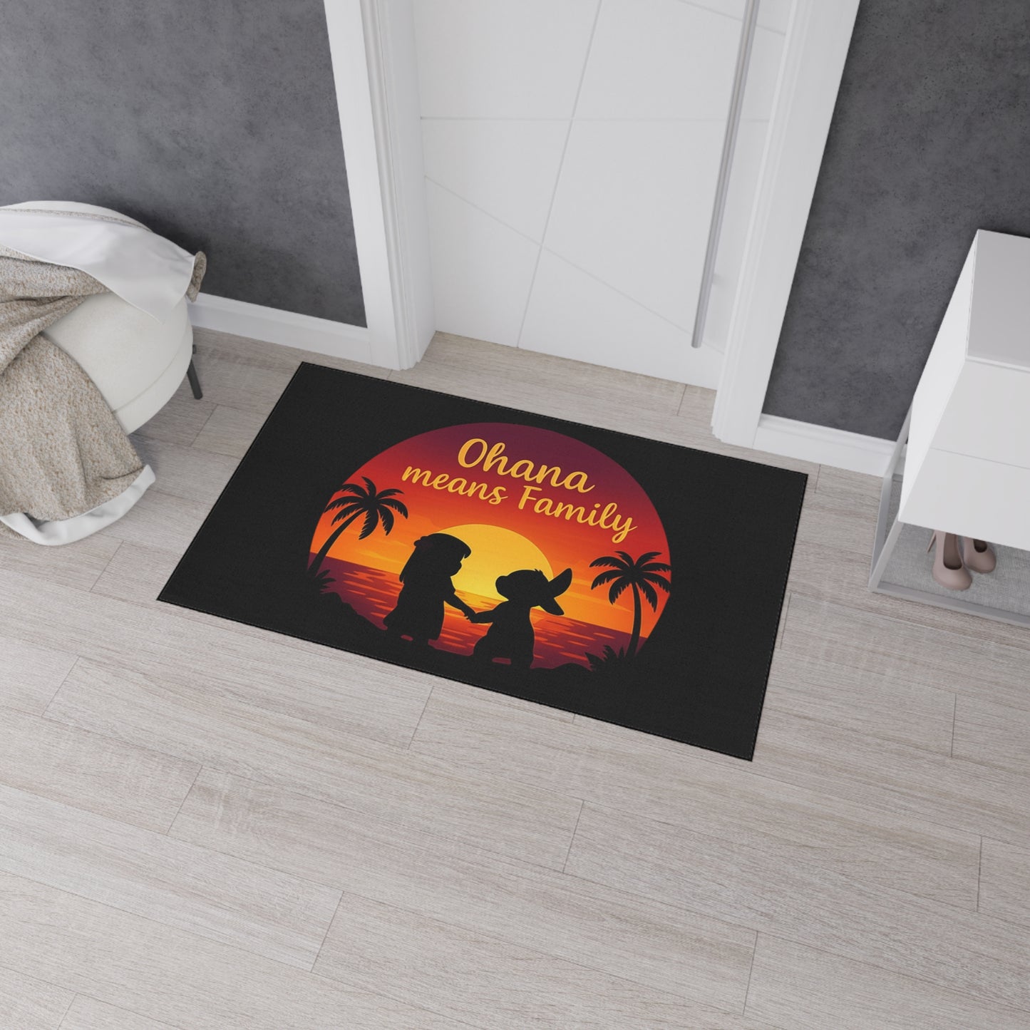 Ohana Means Family Doormat - Family Inspired Entry Rug - Cute Family Welcome Mat - Tropical Sunset Indoor Home Decor