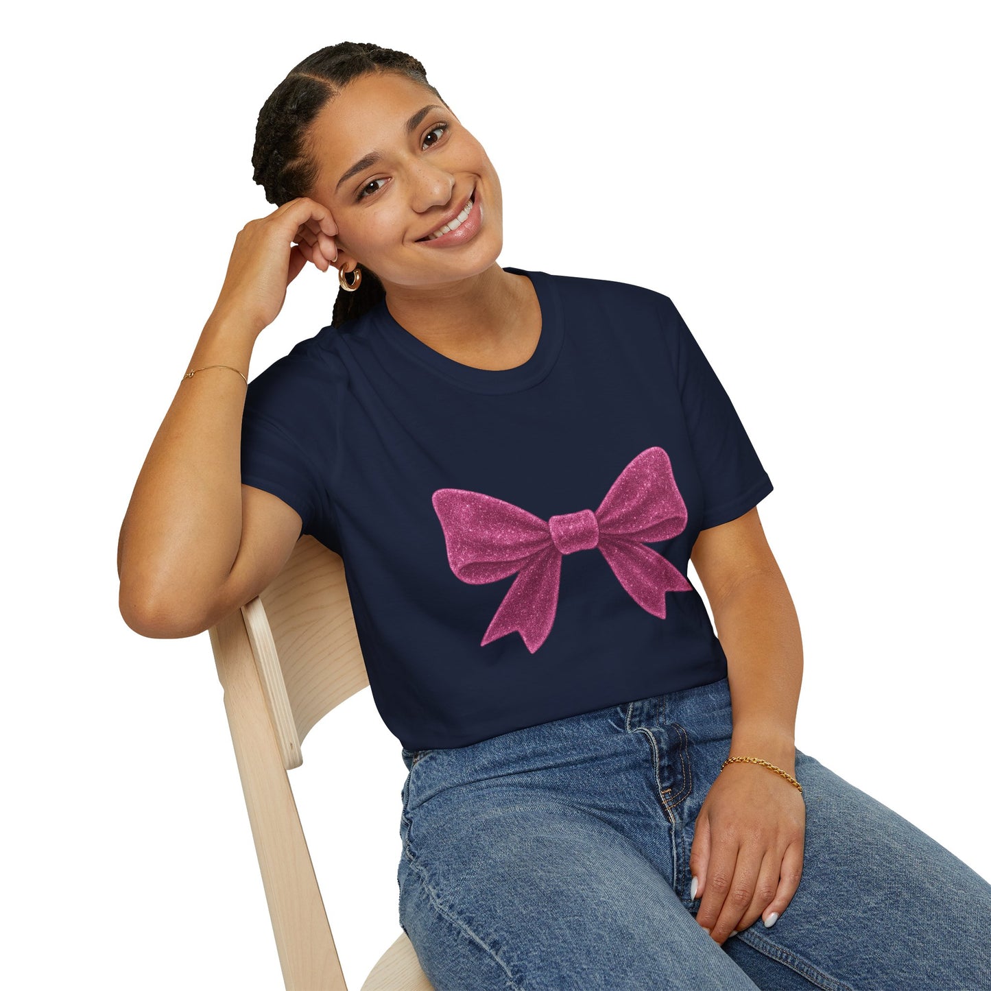 Feminine Pink Bow Graphic Tee | Coquette Bow T-Shirt | Sparkly Ribbon Shirt for Soft Girl Aesthetic | Gift for Her