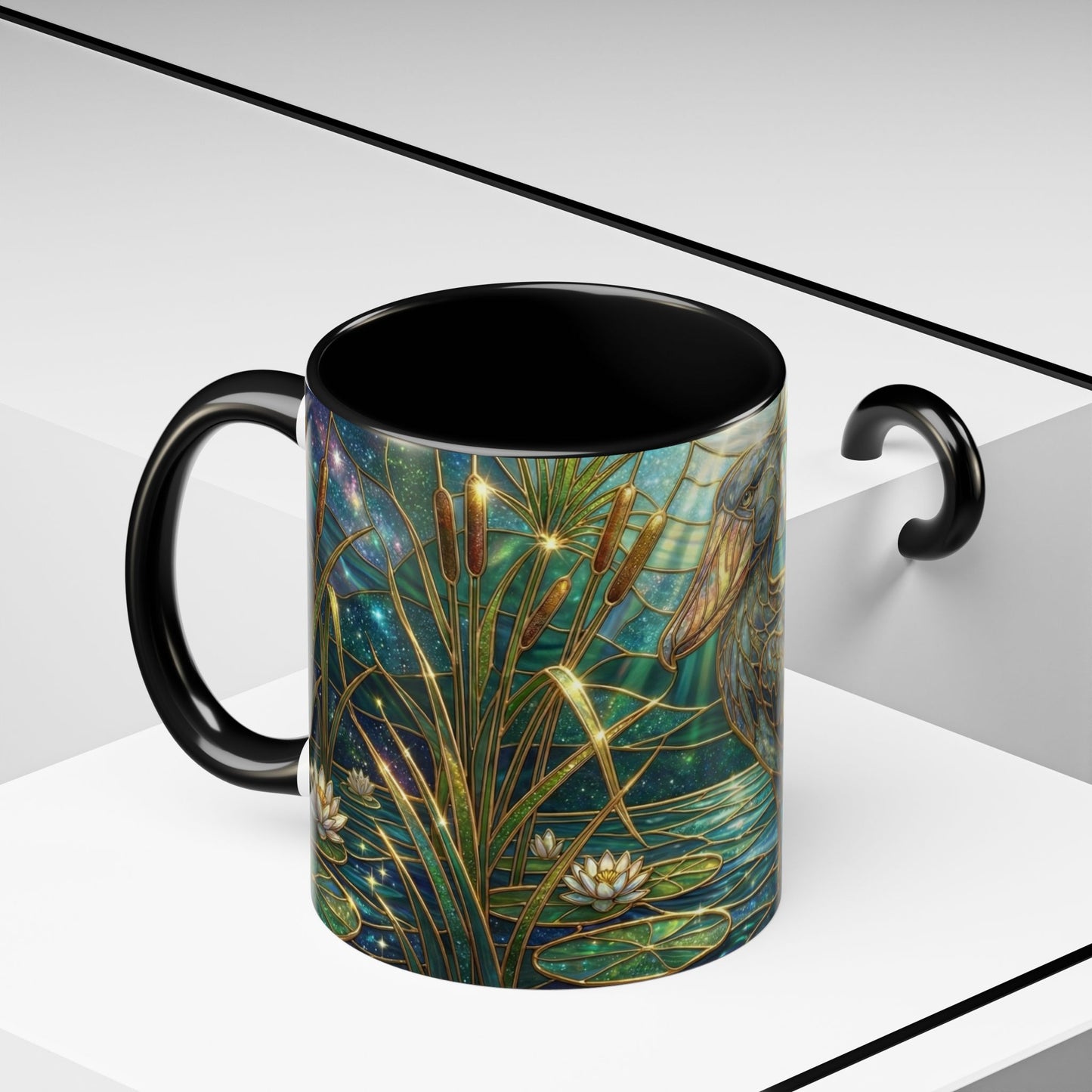 Shoebill Stork Mug, Stained Glass Bird Art, Prehistoric Animal Gift, Swamp Nature Coffee Cup, Galaxy Night, Ornithology Lover Present
