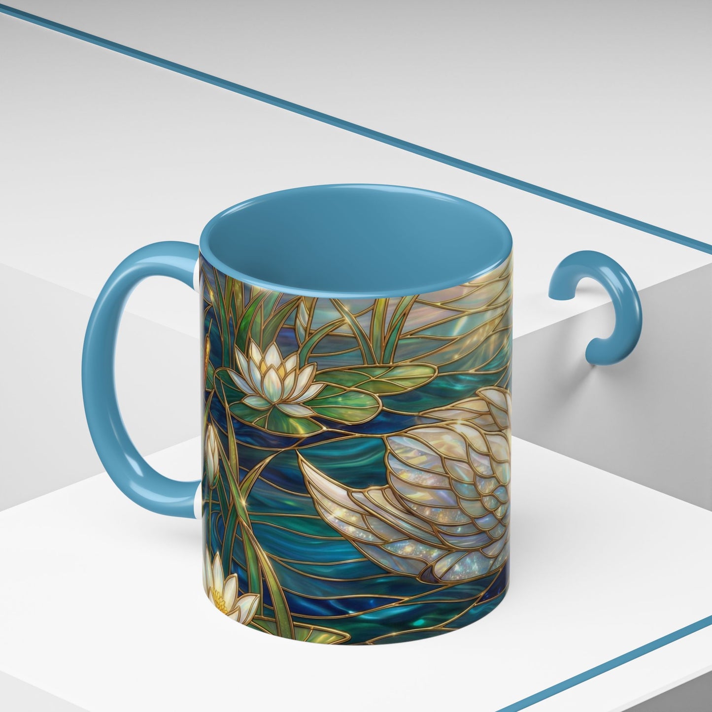 Stained Glass Swan Mug, Swan Coffee Cup, Elegant Swan Art Mug, Nature Decor Gift, Lake Swan Mug, Serene Animal Coffee Cup