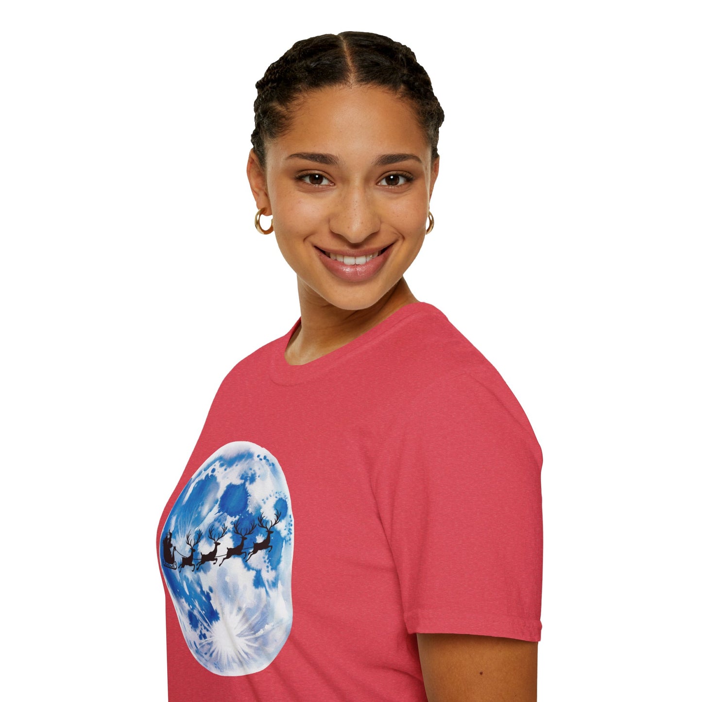 Santa Moon Christmas T-Shirt, Reindeer Sleigh Christmas Tee, Holiday Moonlight Xmas Shirt, Festive Christmas Graphic Tee, Winter Night Christmas Gift Tee
