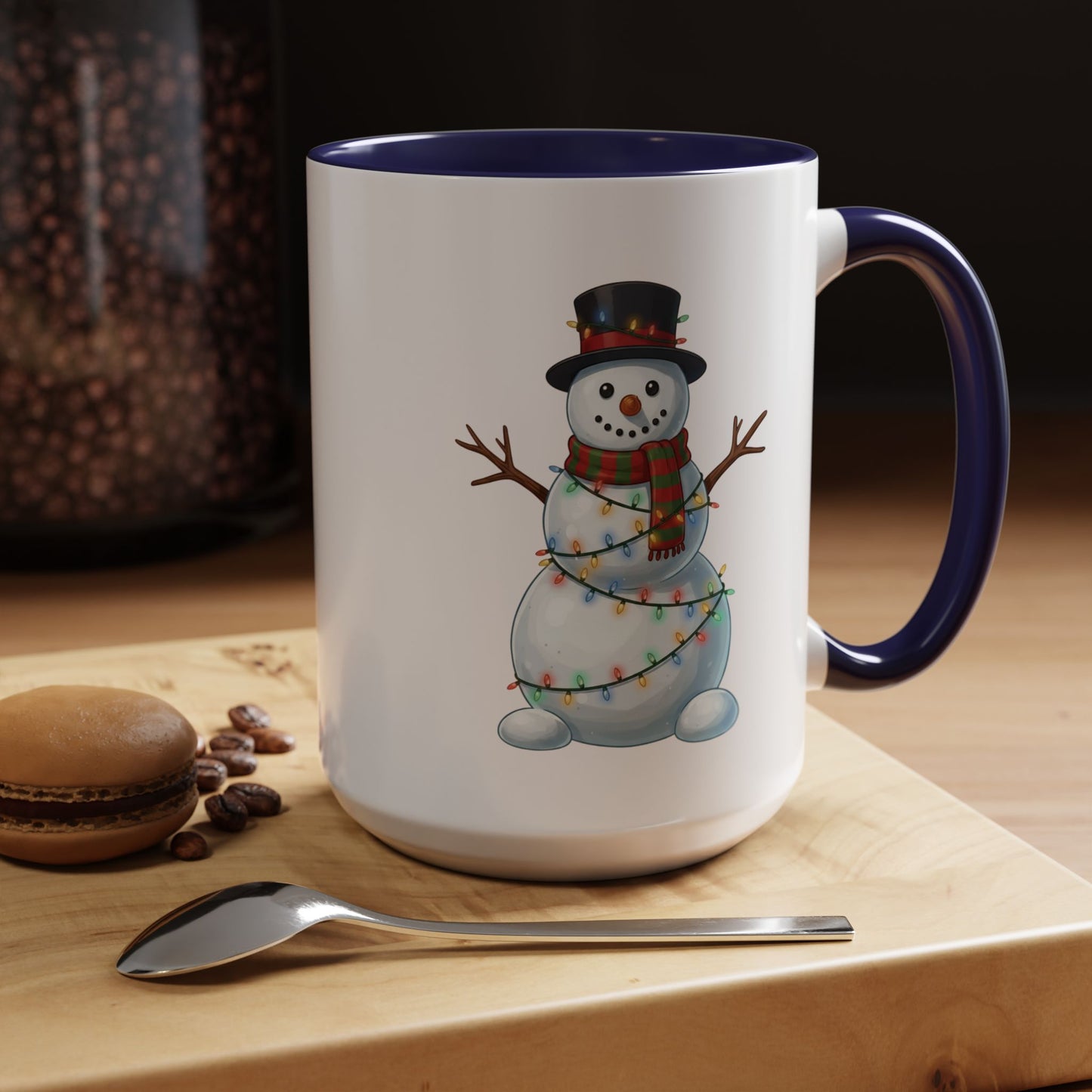 Snowman Christmas Mug, Snowman Wrapped in Lights Mug, Holiday Coffee Cup, Cute Winter Snowman Cup, Christmas Gift Mug, Xmas Cocoa Mug