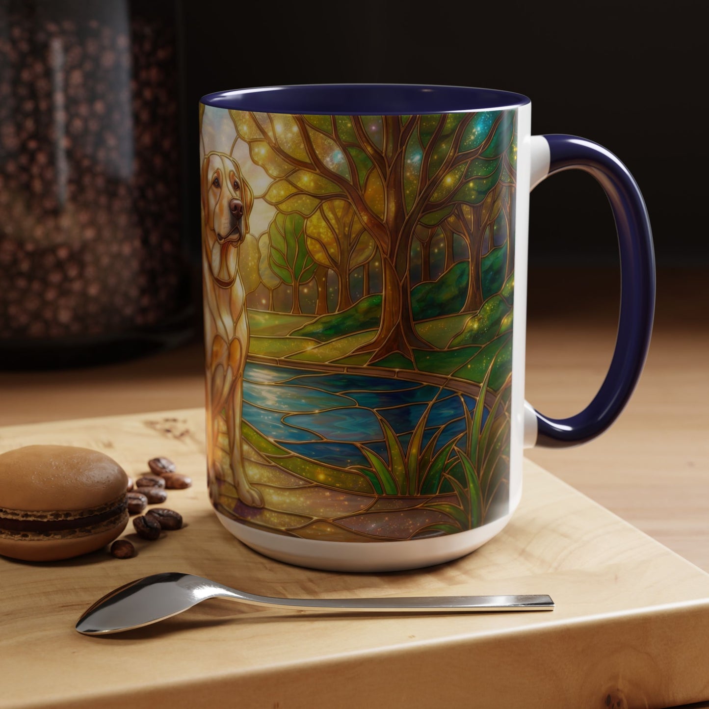 Stained Glass Labrador Mug, Dog Lover Coffee Mug, Labrador Retriever Art Cup, Pet Memorial Gift, Colorful Dog Mug, Nature Art Mug