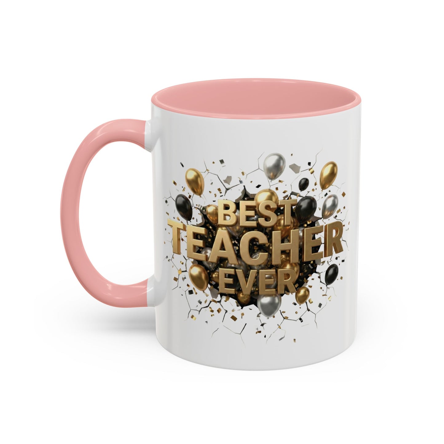 Personalized Teacher Mug, Best Teacher Ever Gift, Custom Educator Coffee Cup, 3D Gold Balloon Design, Teacher Appreciation Present