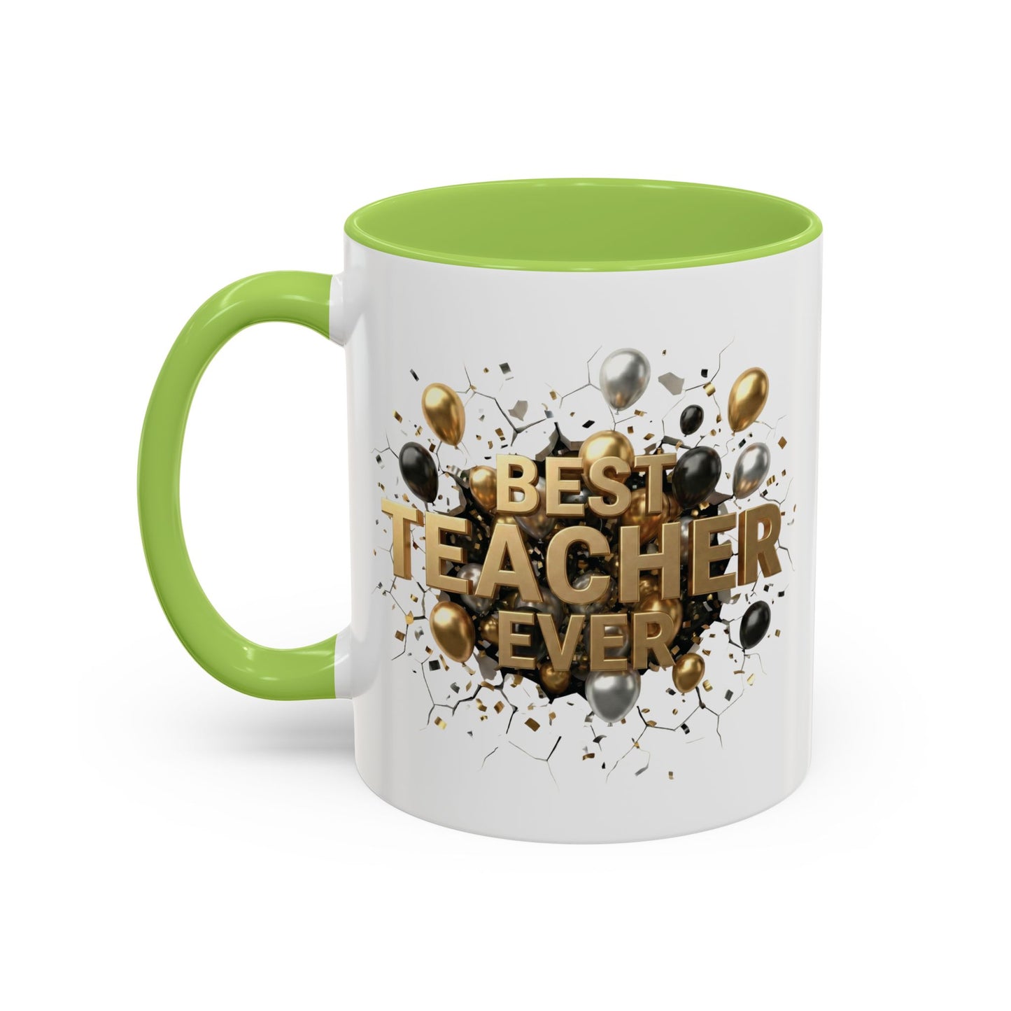 Personalized Teacher Mug, Best Teacher Ever Gift, Custom Educator Coffee Cup, 3D Gold Balloon Design, Teacher Appreciation Present