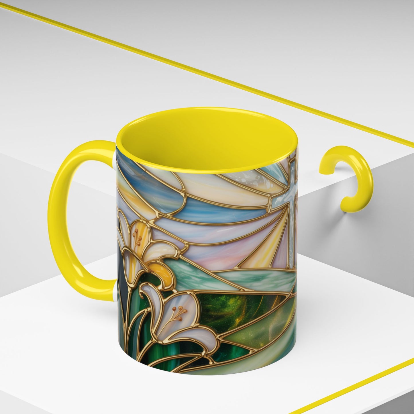 Stained Glass Cross Christian Mug • Inspirational Religious Coffee Cup • Colorful Faith Gift • Bible Verse Style Art • 11oz & 15oz