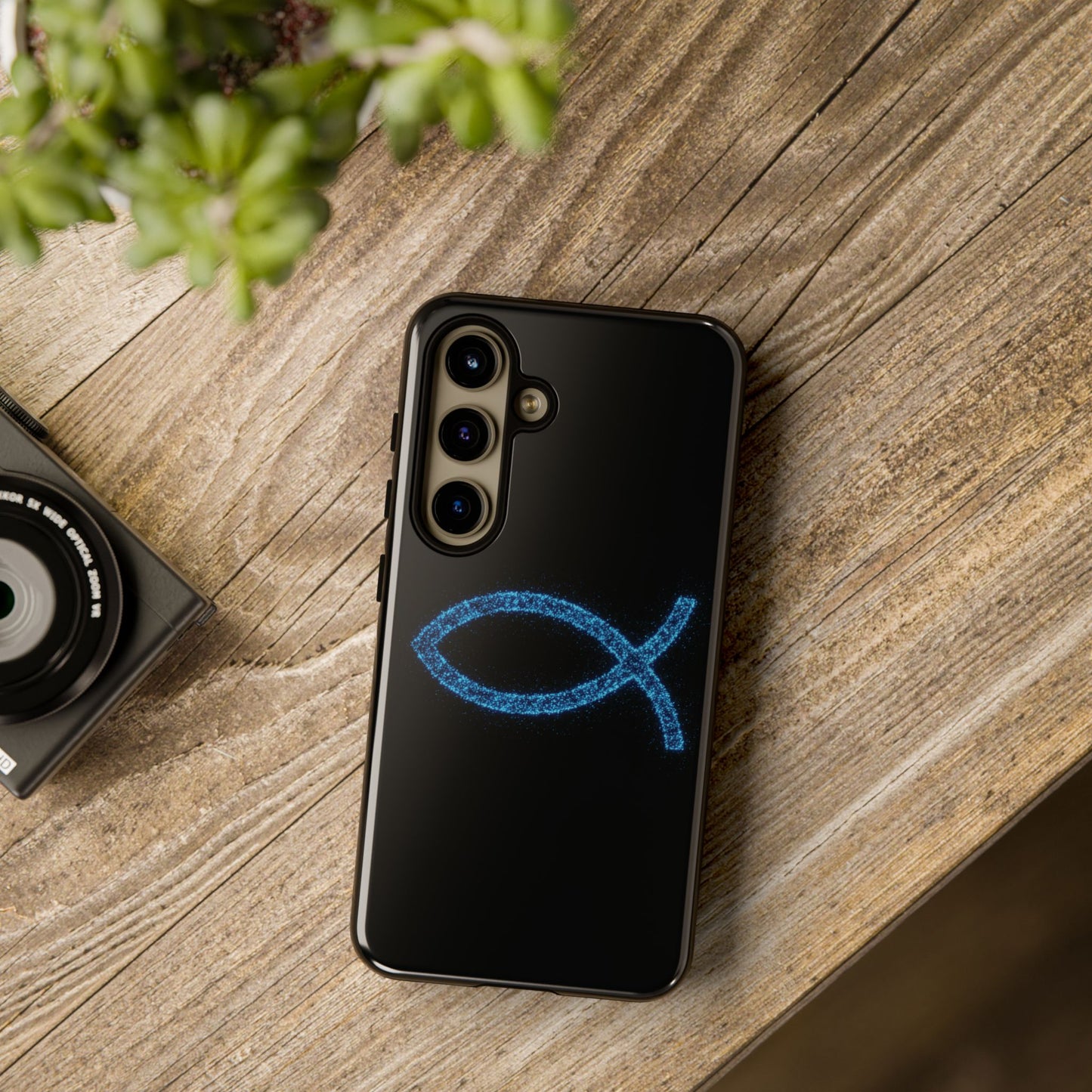 Blue Glitter Fish Symbol Samsung Phone Case - Durable & Stylish for Faith Enthusiasts