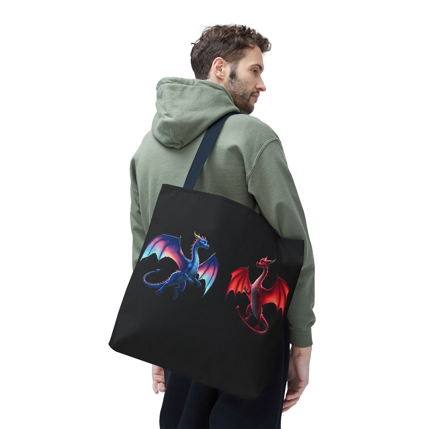 Double-Sided Fantasy Dragon Tote Bag - Cute Green & Blue-Red Dragons, Eco Canvas Book Lover Gift, Reusable Shopping Tote