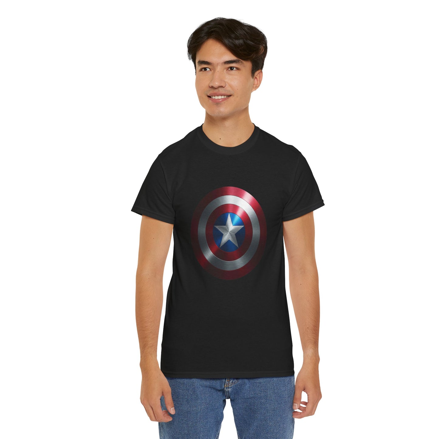 Patriotic Hero Shield Shirt – Star Emblem Graphic Tee – Super Soldier Gift – Comic Inspired Unisex Shirt – Cosplay Convention Top